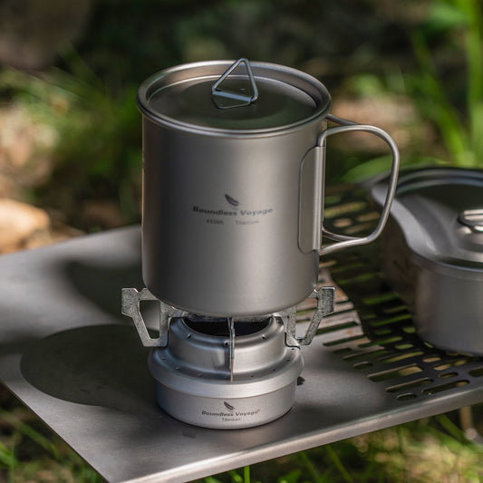 Boundless Voyage Titanium Alcohol Stove – Ultralight Mini Camping Stove for Outdoor Cooking