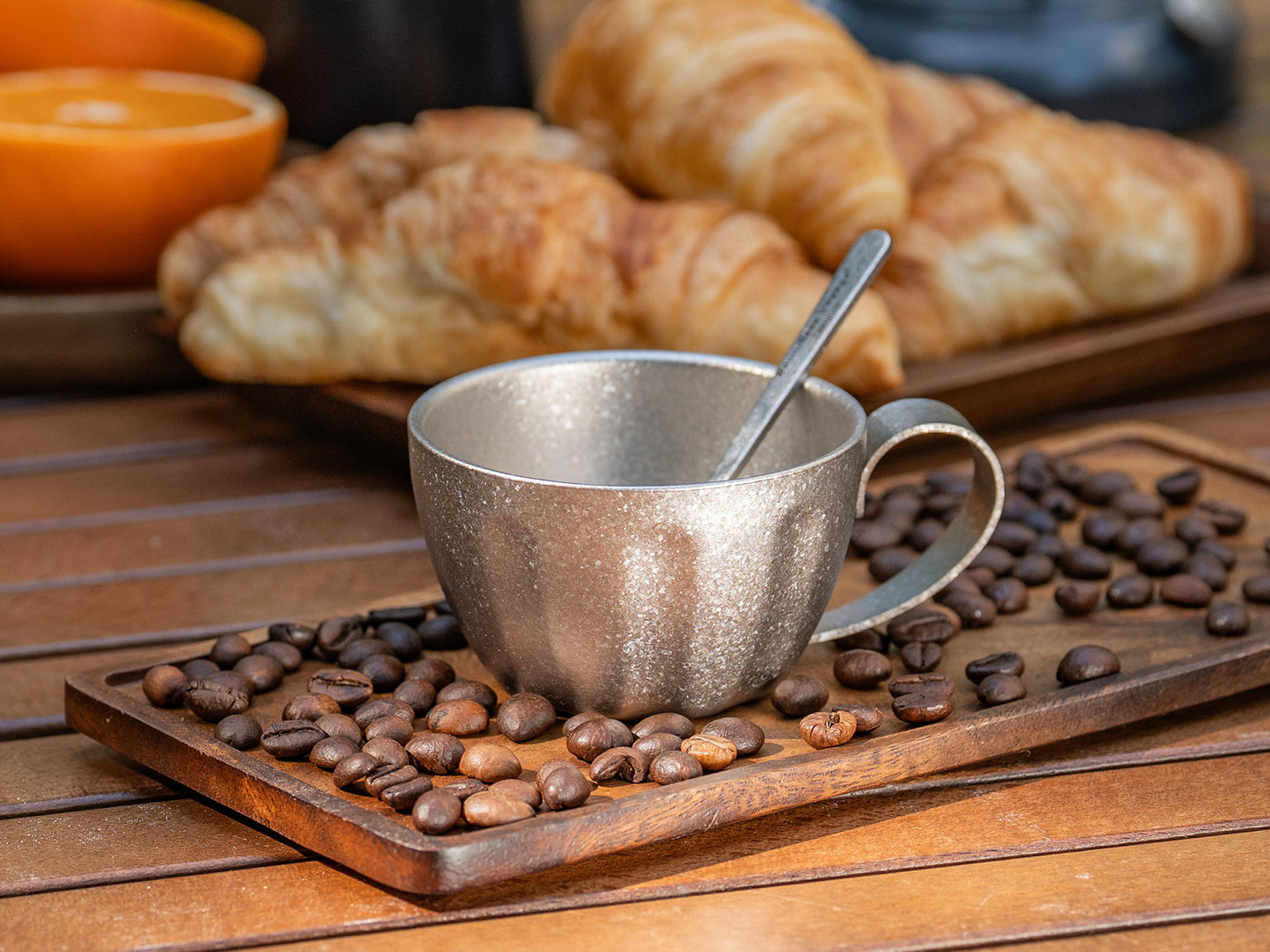 Boundless Voyage 120ml Titanium Double-Wall Espresso Cup with Coffee Spoon – Ultralight, Heat-Insulated Coffee Cup with Fixed Handle for Home Barista, Office, Travel & Camping