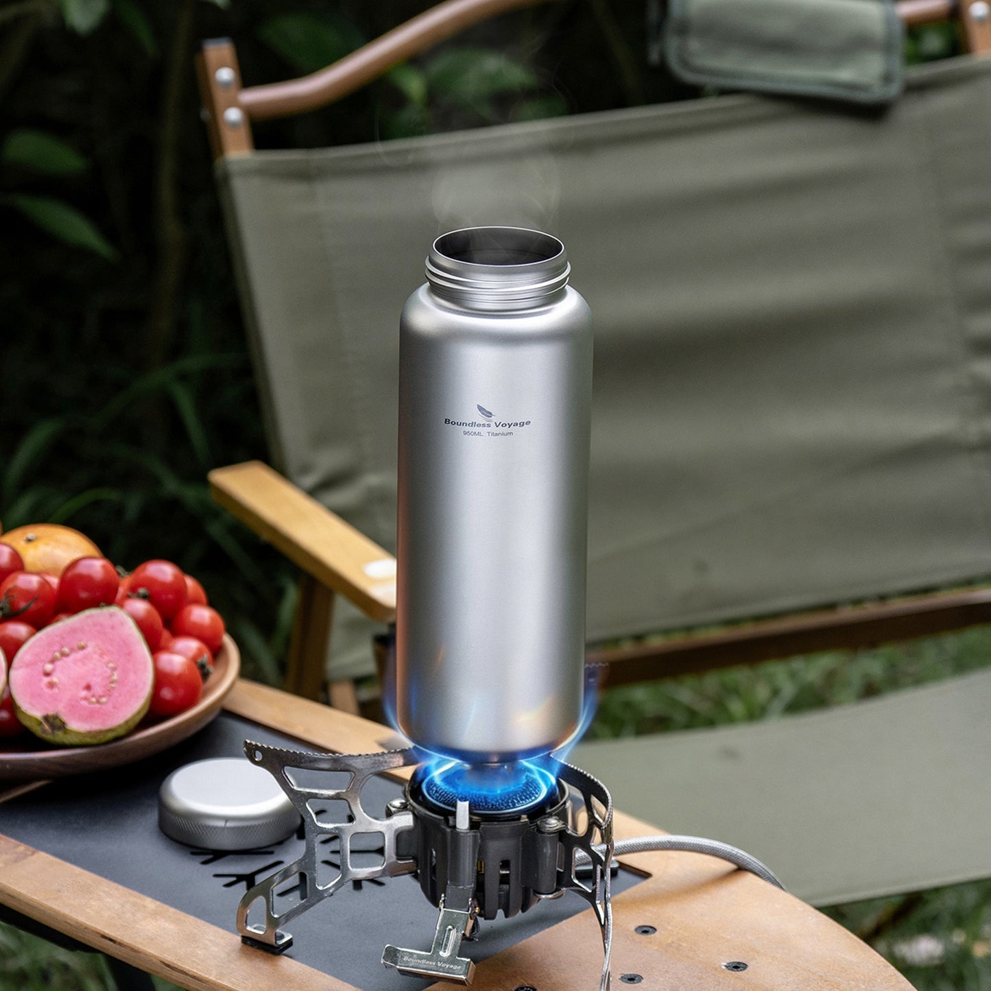 Boundless Voyage 950ml Titanium Water Bottle with Lids – TA1 Ultralight Wide Mouth Canteen for Hiking, Camping & Travel