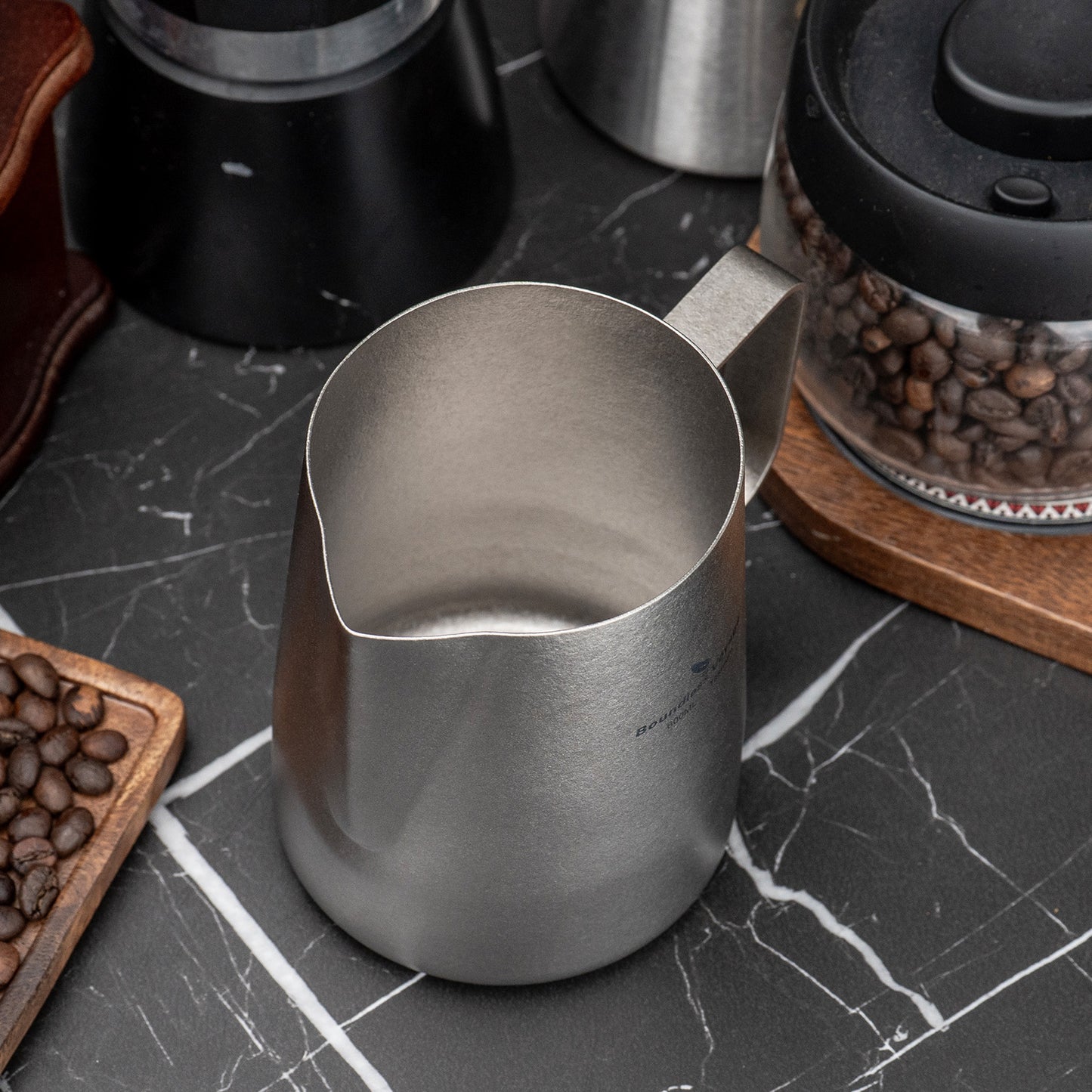 Boundless Voyage Titanium Espresso Steaming Pitcher – Milk Frother Cup with Round Spout for Barista Latte Art & Coffee