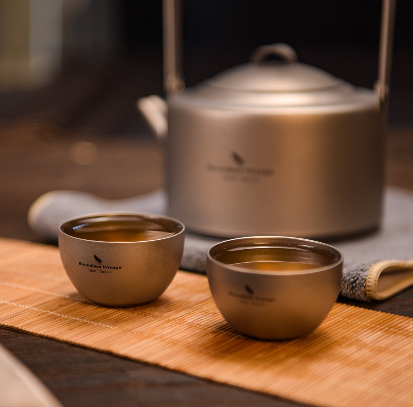 Boundless Voyage 450ml Titanium Teapot Set with 25ml Cup | 122g Ultralight Mini Kettle with Filter & Lifting Handle | Portable Tea Maker for Camping