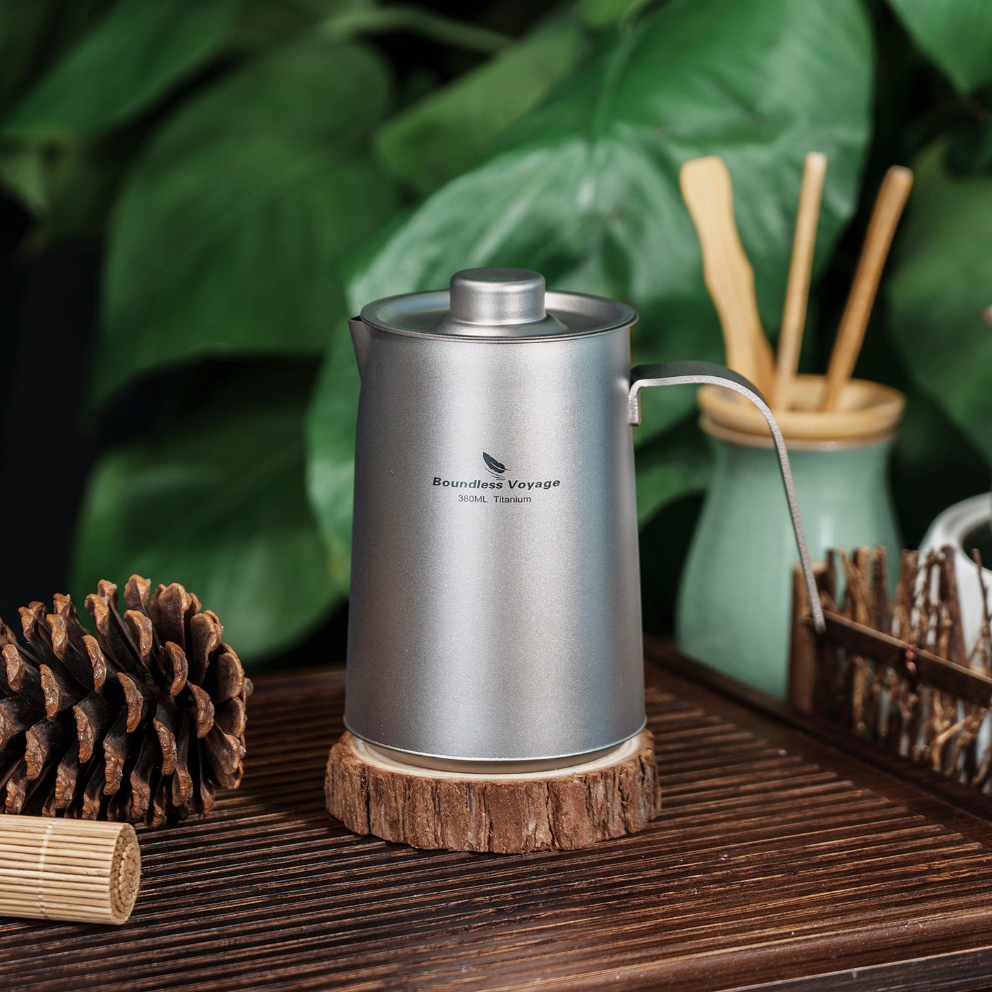 Boundless Voyage 380ml Titanium Teapot Set | 136g Ultralight Kettle with 40ml Double-Wall Cups | Anti-Scald Travel Tea Set for Camping & Hiking