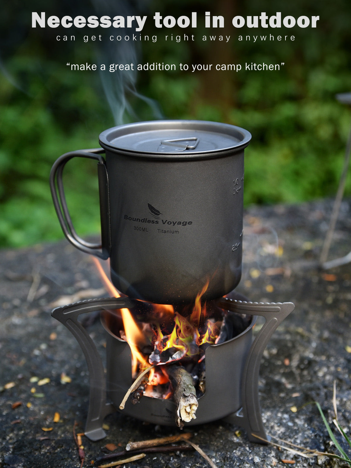 Boundless Voyage Titanium Alcohol Stove with Pot Stand – Ultralight Camping Burner Set for Backpacking, Hiking & Outdoor Cooking