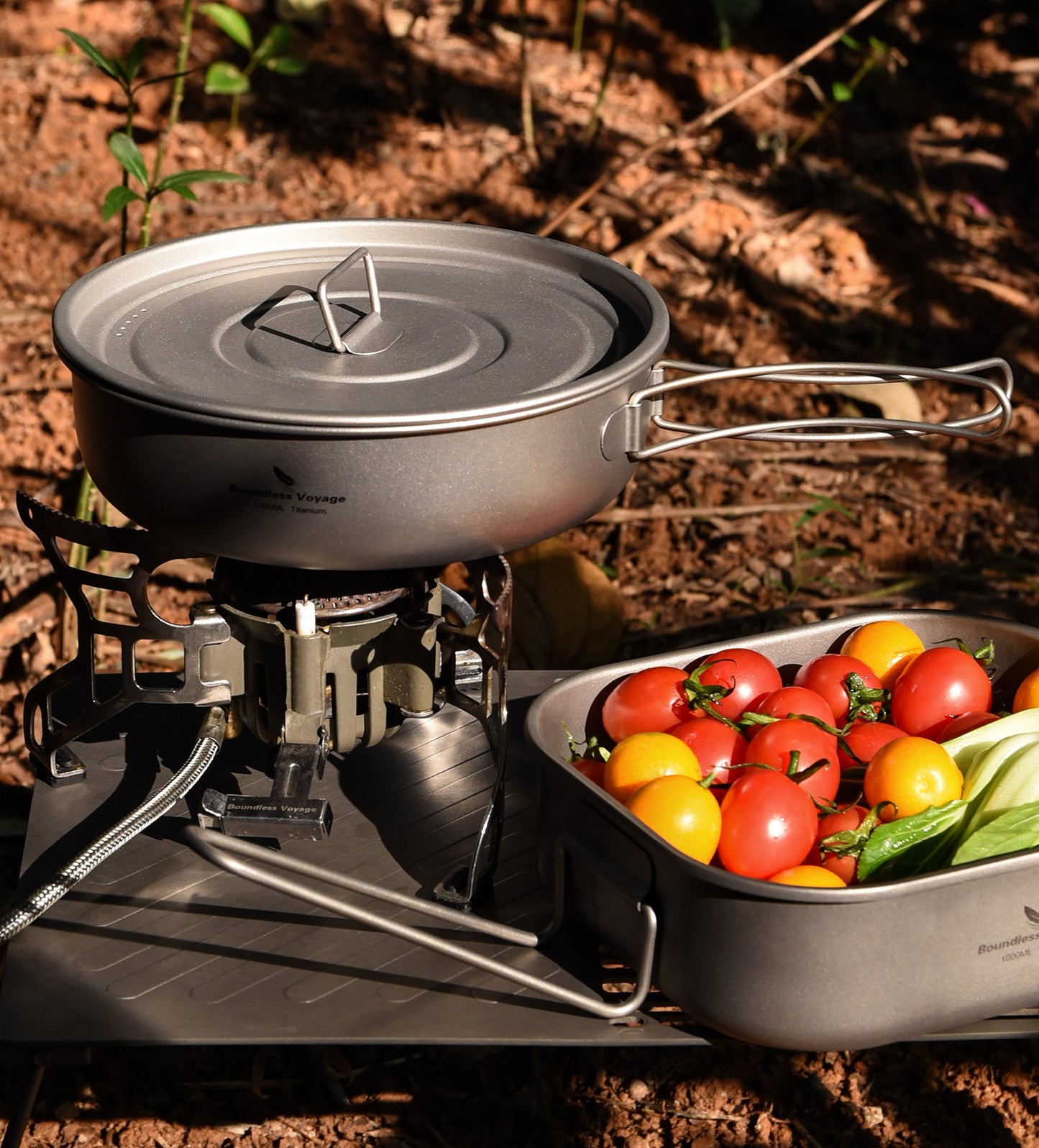 Boundless Voyage Titanium Frying Pan with Folding Handles & Lid – Ultralight Outdoor Camping Skillet & Griddle | Durable, Portable & Eco-Friendly Tableware
