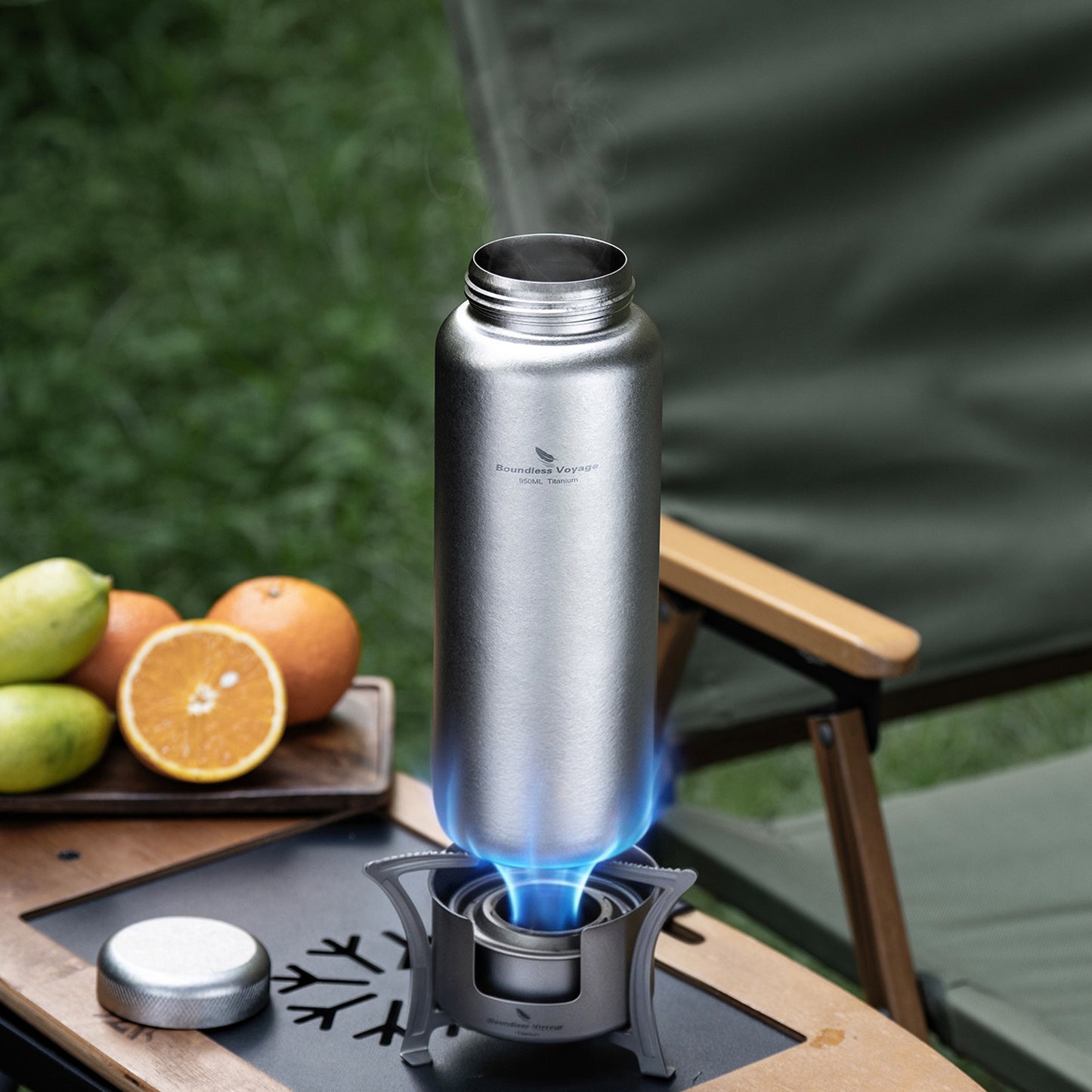 Boundless Voyage 950ml Titanium Water Bottle with Lids – TA1 Ultralight Wide Mouth Canteen for Hiking, Camping & Travel