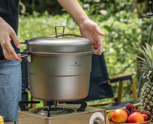 Boundless Voyage 3.8L Titanium Hanging Pot with Steamer Rack – Ultralight Campfire Cooking Stockpot Set, Large Capacity Outdoor Cookware for Camping, Hiking & Group Cooking