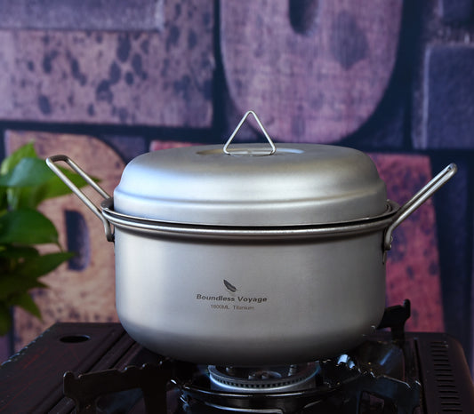 Boundless Voyage Titanium Steamer Pot Set with Lid – Ultralight Camping Stockpot & Steaming Kit, TA1 Titanium Outdoor Cookware for Backpacking, Hiking & Healthy Cooking