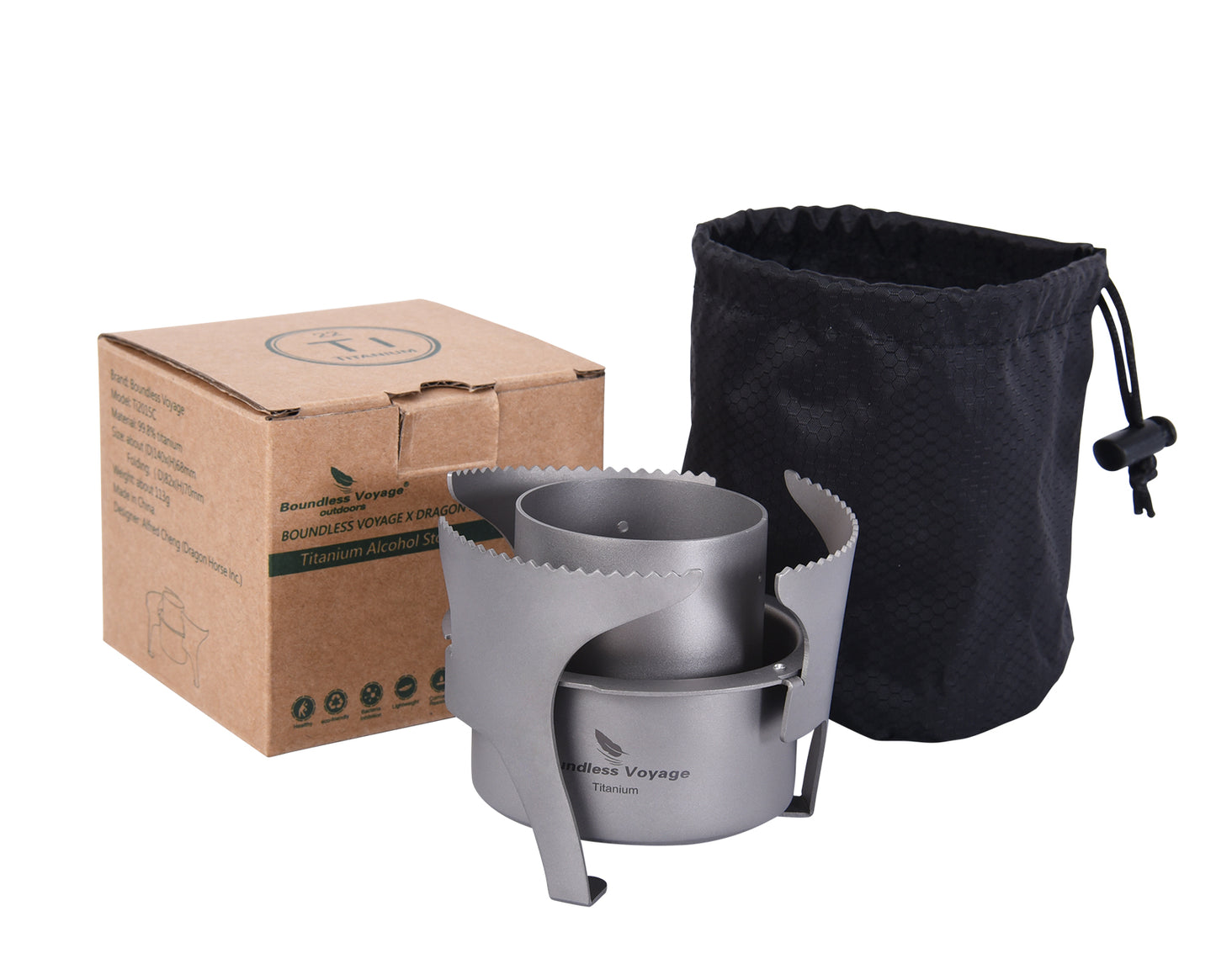 Boundless Voyage Titanium Alcohol Stove with Foldable Stand – Ultralight Spirit Burner for Camping, Backpacking & Outdoor Cooking