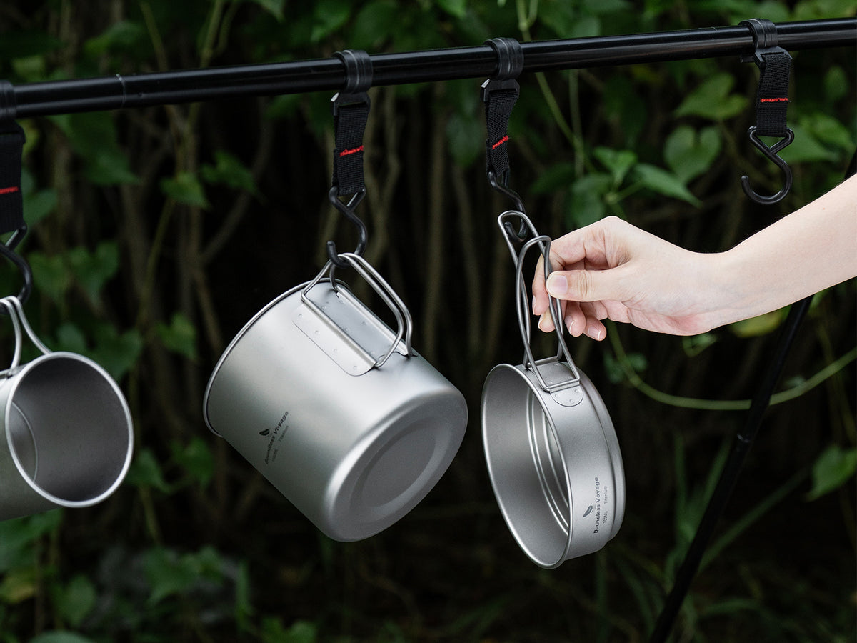 Boundless Voyage Titanium Pot & Pan Set with Folding Handles – Ultralight Camping Cookware Mess Kit for Hiking, Picnic & Outdoor Tableware