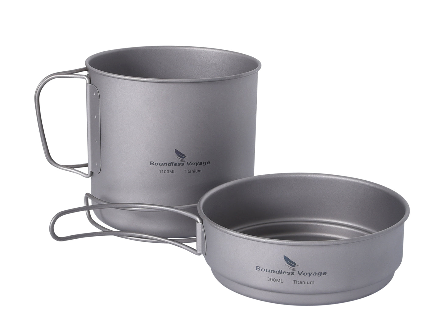 Boundless Voyage Titanium Pot & Pan Set with Folding Handles – Ultralight Camping Cookware Mess Kit for Hiking, Picnic & Outdoor Tableware