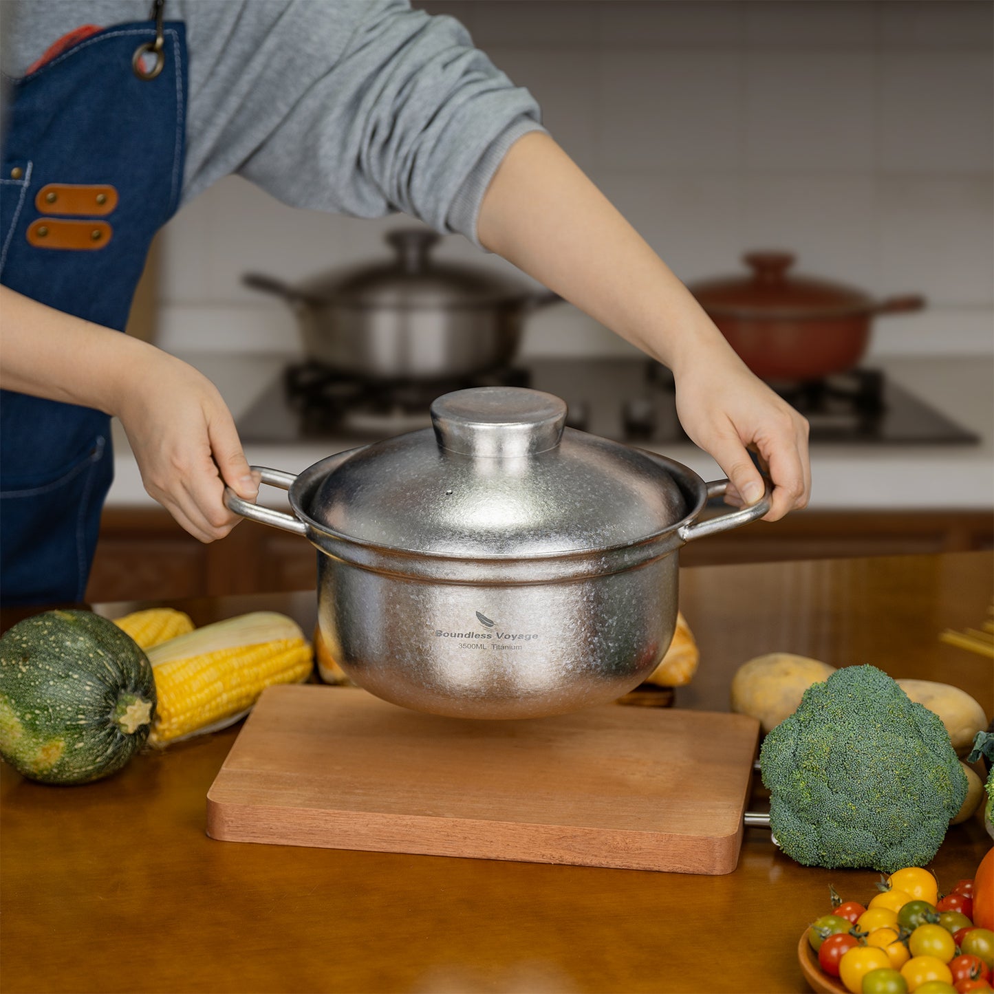 Boundless Voyage 3.5L Titanium Cooking Pot – Heavy-Duty Thick-Wall Stock Pot with Vented Lid for Home Kitchen & Outdoor Cooking
