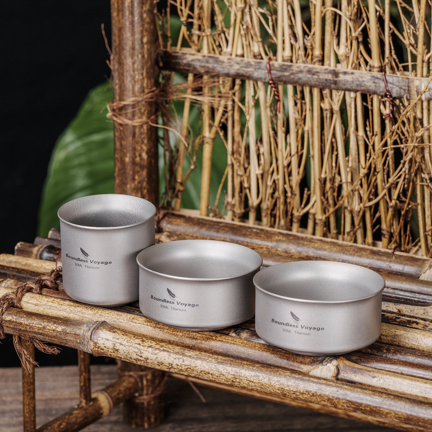 Boundless Voyage 3-Piece Titanium Double-Walled Tea Cup Set | 30ml Mini Insulated Coffee Mugs | Anti-Scald Ultralight Tasting Cups for Camping