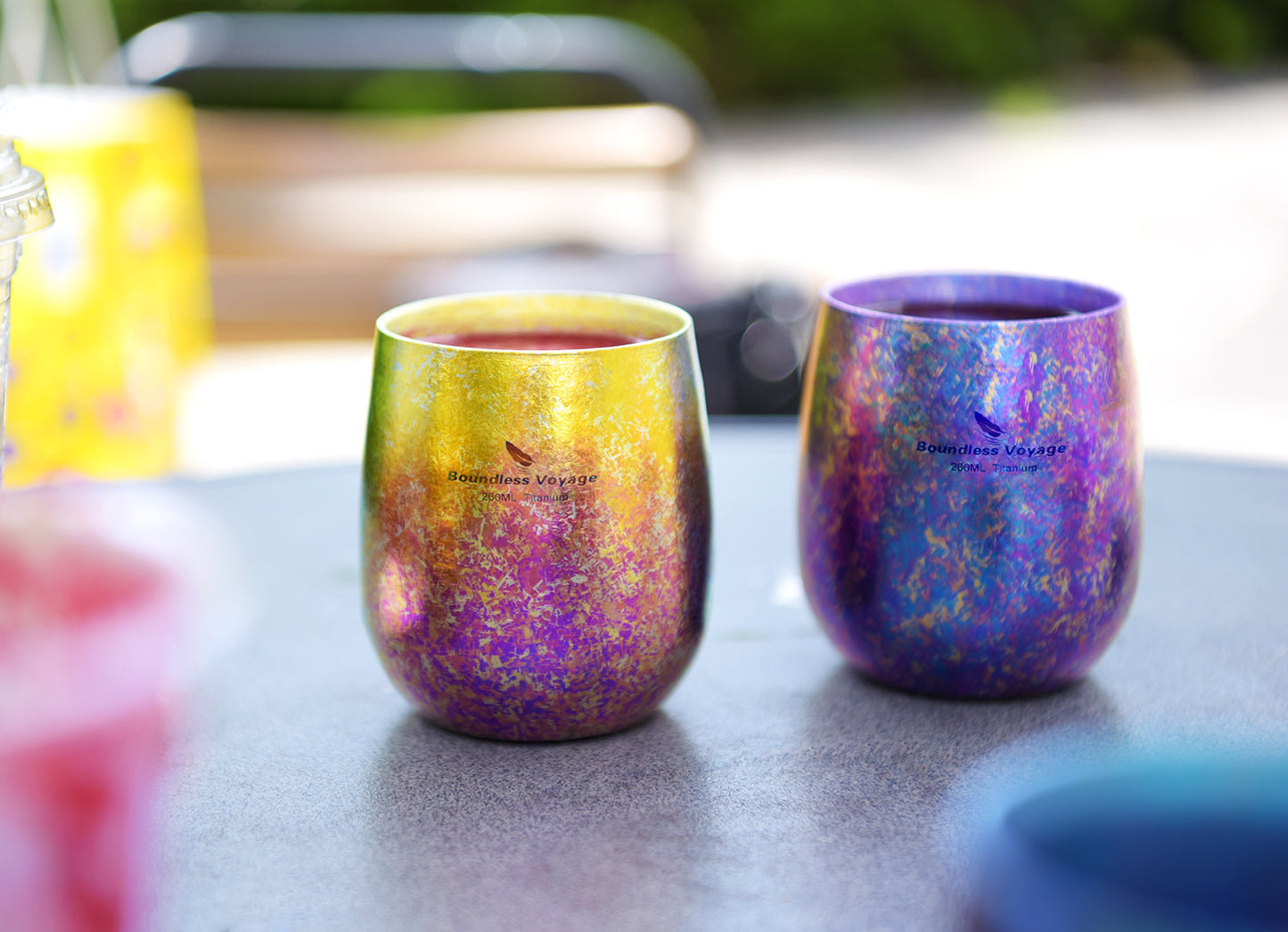 Boundless Voyage 260ml Double-Wall Titanium Cup – Colorful Insulated Mug with Ice Texture, Ultralight TA1 Titanium Coffee Tea Cup for Camping, Beer & Travel