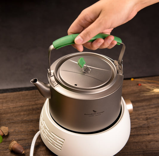 Boundless Voyage 1.2L TA1 Titanium Camping Kettle – Ultralight Big-Capacity Pot with Folding Handle  for Outdoor Cooking