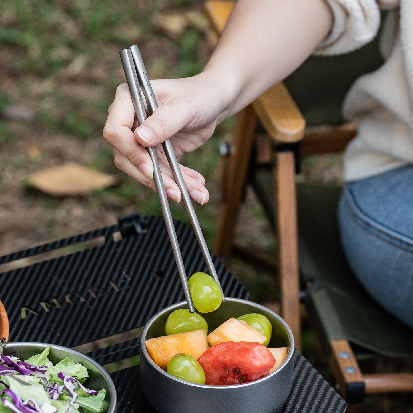 Boundless Voyage Titanium Chopsticks & Spork Set | Ultralight 2-in-1 Camping Cutlery | Non-Coated & Dishwasher Safe