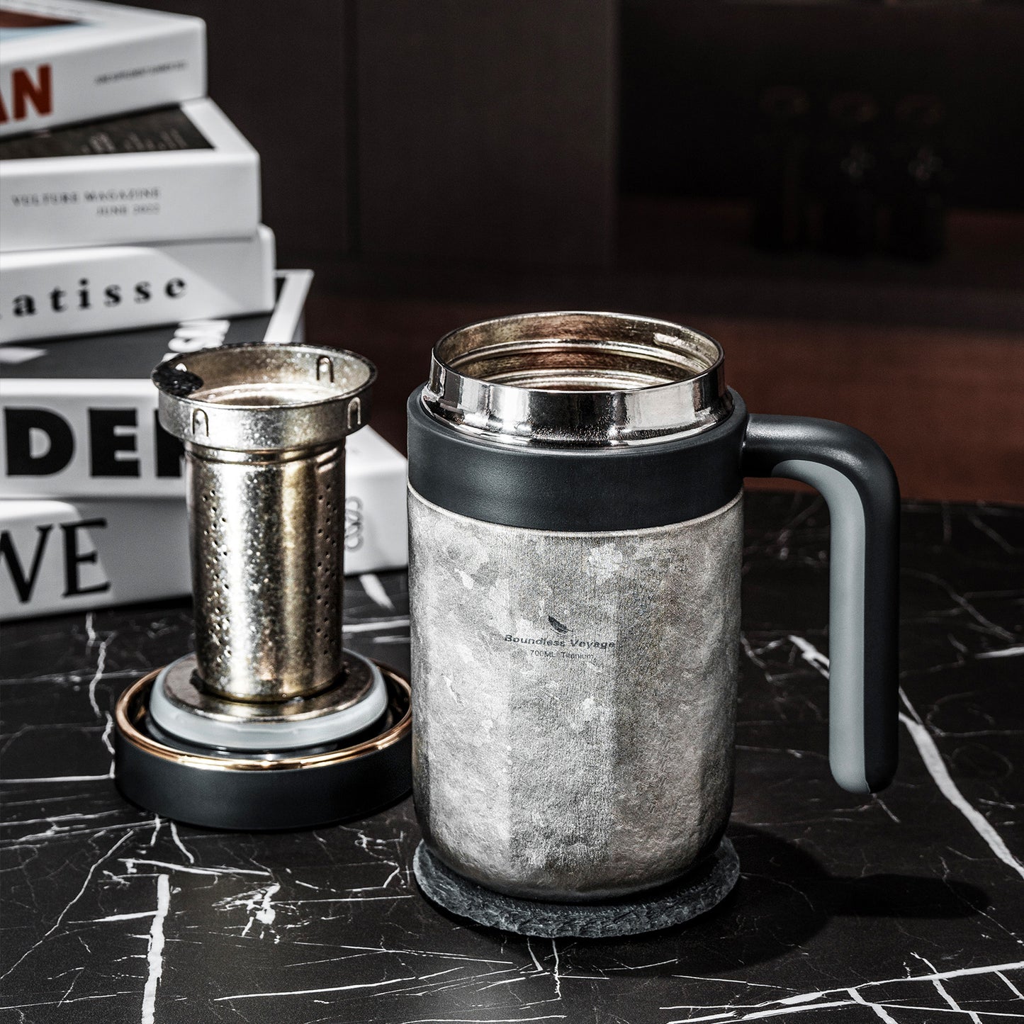 Boundless Voyage Titanium 700ml Double-Walled Insulated Cup with Lid & Filter | Portable Travel Coffee Mug for Hot & Cold Drinks