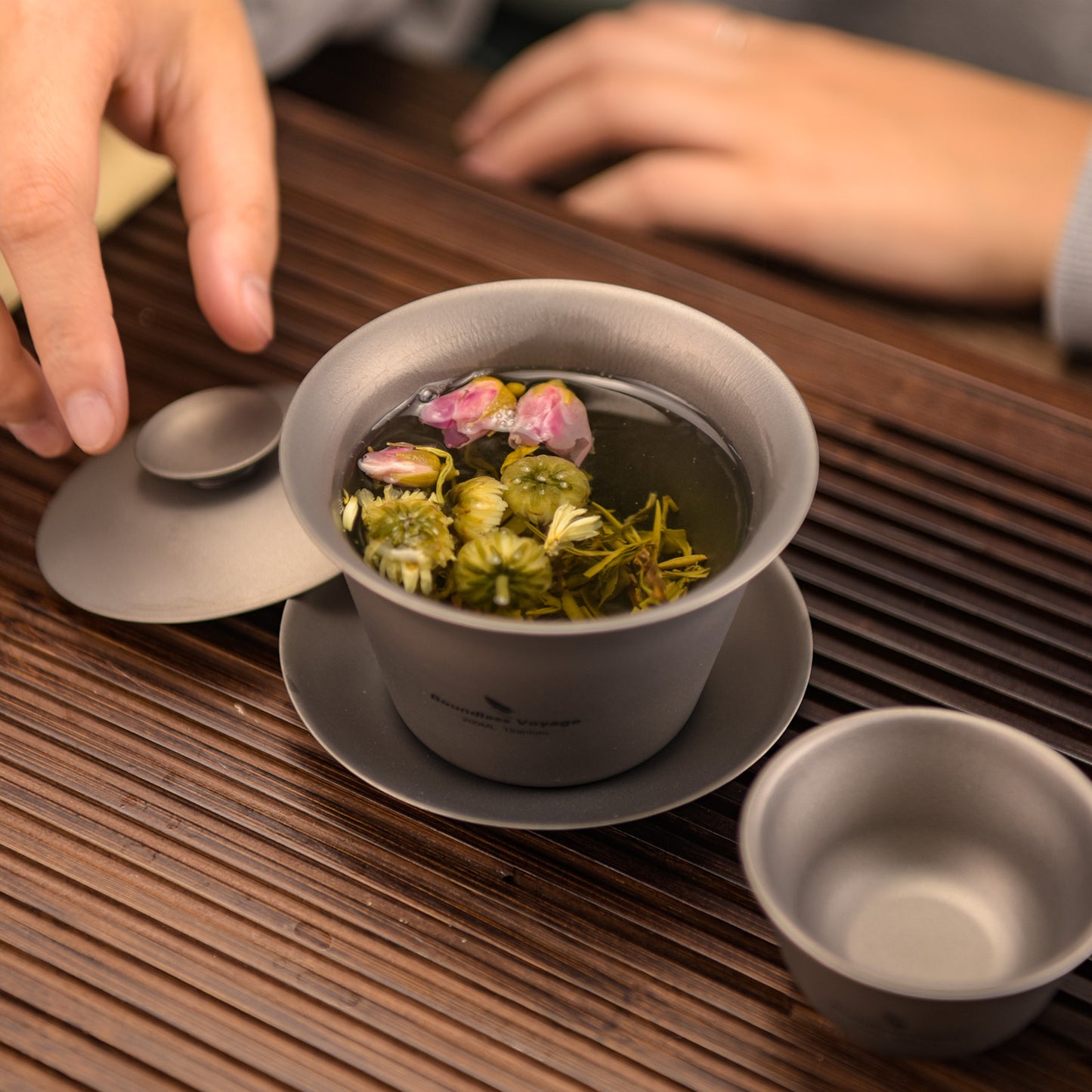 Boundless Voyage 200ml Titanium Gaiwan Set | Chinese Kung Fu Tea Bowl with Lid & Saucer | 114g Ultralight Anti-Scald Tea Set for Travel