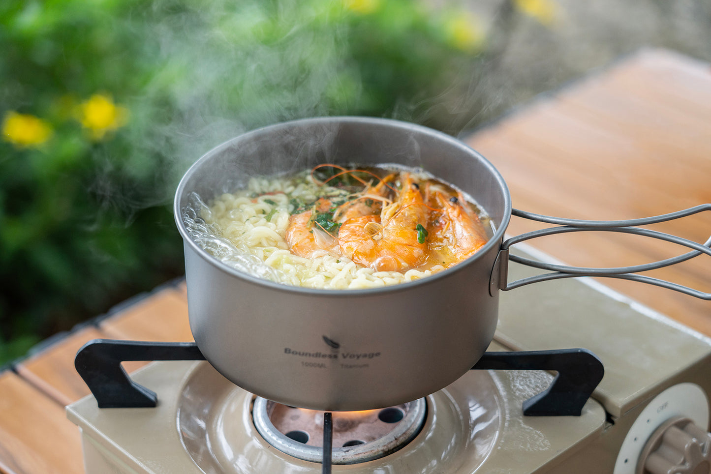 Boundless Voyage TA1 Titanium Pot & Pan Set 500ml + 1000ml with Lid – Ultralight Camping Cookware with Folding Handles for Hiking, Picnic & Outdoor Cooking