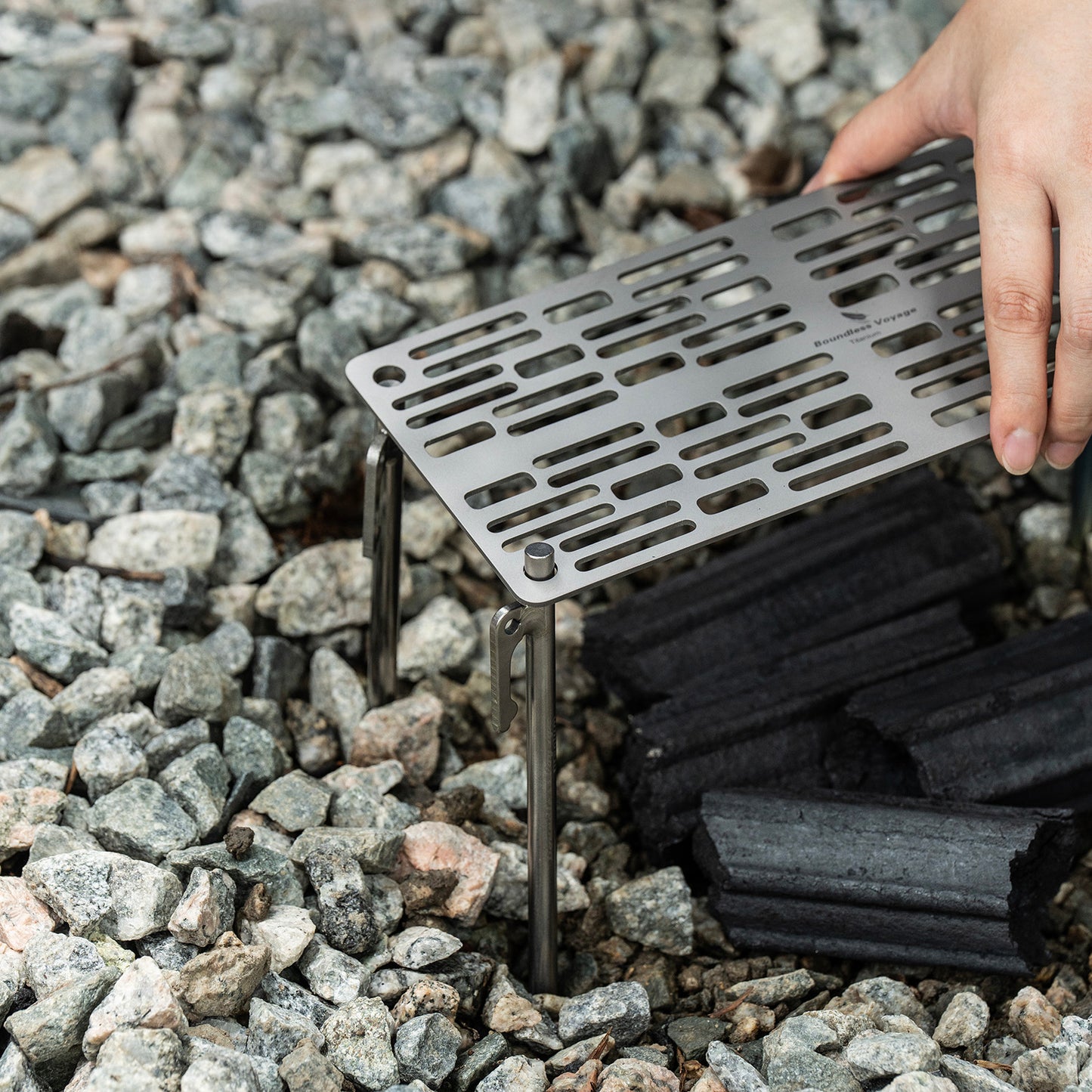 Boundless Voyage Titanium Mini Camping Grill – Ultralight BBQ Grate with Carry Bag for Backpacking, Charcoal Grilling & Outdoor Cooking