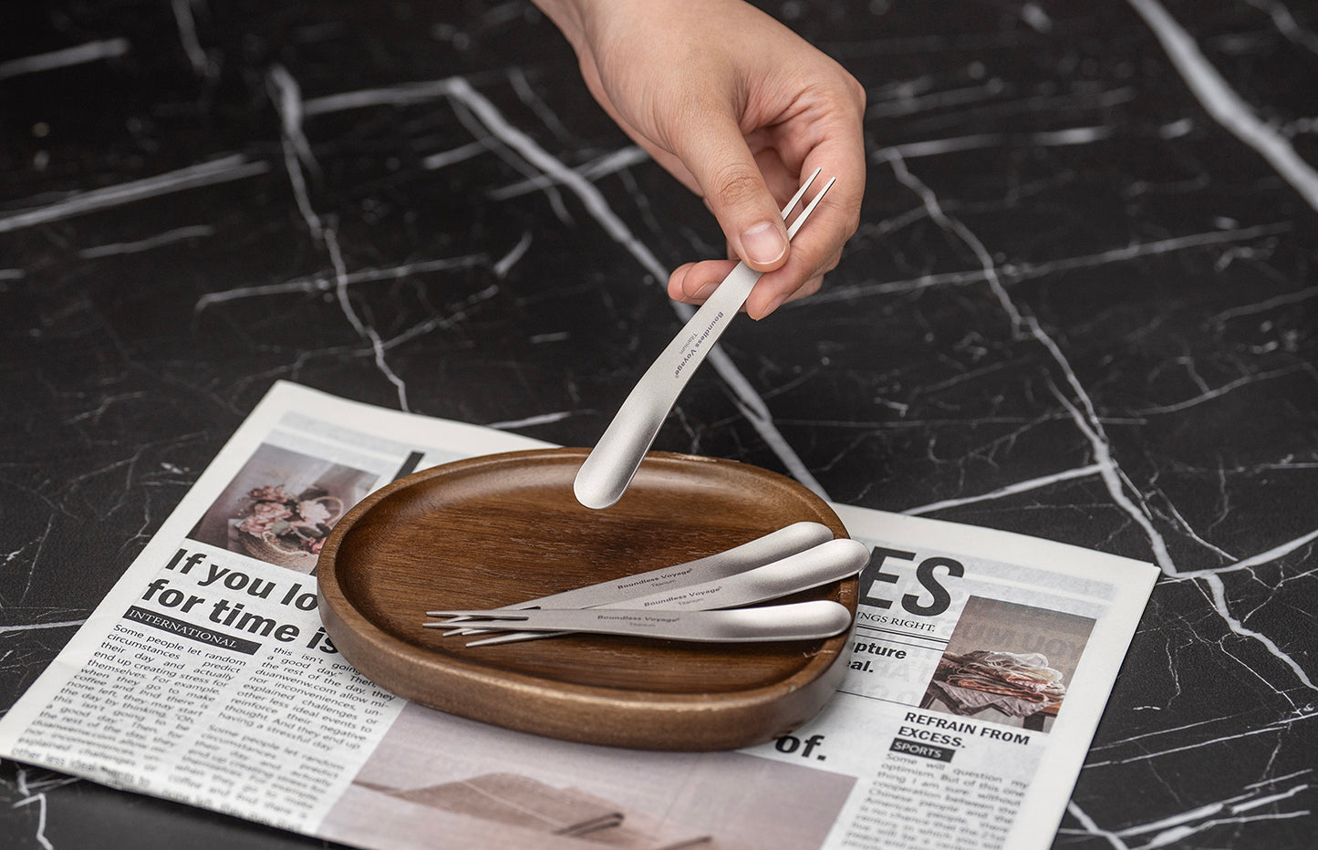 Boundless Voyage Titanium Dual-Use Fork & Spoon Set – 5pcs Ultralight Camping Cutlery with Drawstring Bag for Fruits, Coffee, Ice Cream & Travel