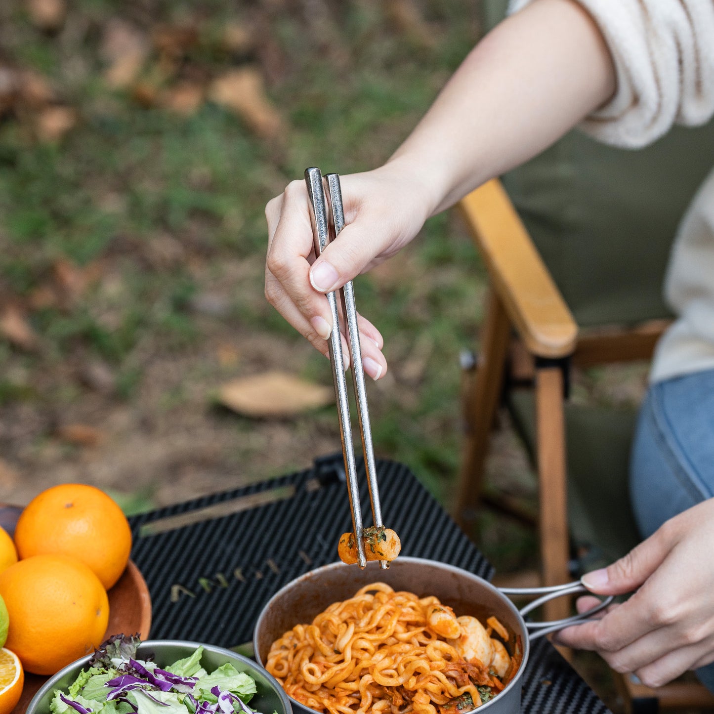 Boundless Voyage Titanium Chopsticks & Spork Set | Ultralight 2-in-1 Camping Cutlery | Non-Coated & Dishwasher Safe