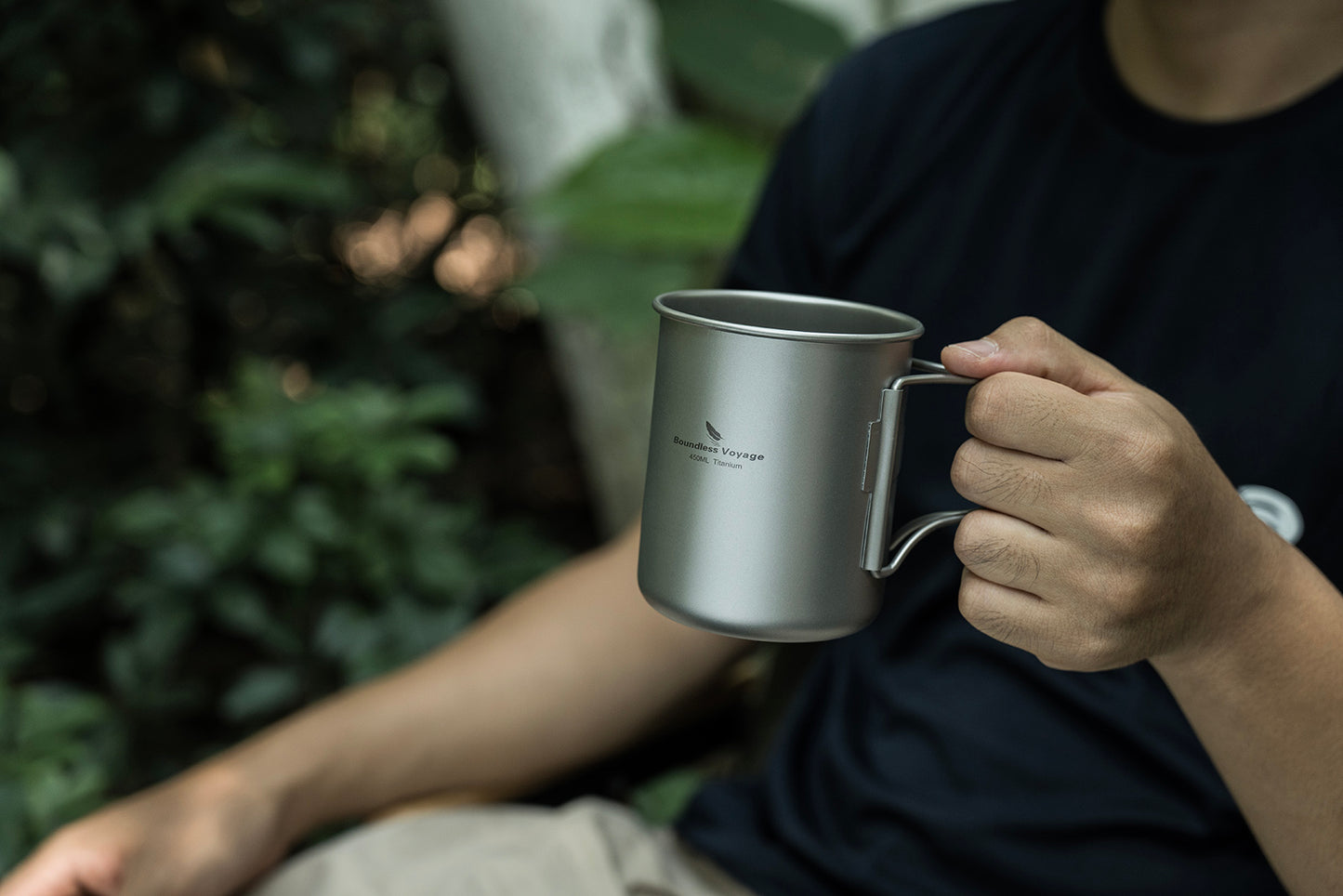 Boundless Voyage 450ml Titanium Cup with Filter Folding Handles Outdoor Camping Ti Tea Coffee Mug 15.2 fl oz Portable Lightweight Tea Maker Can Be Heated