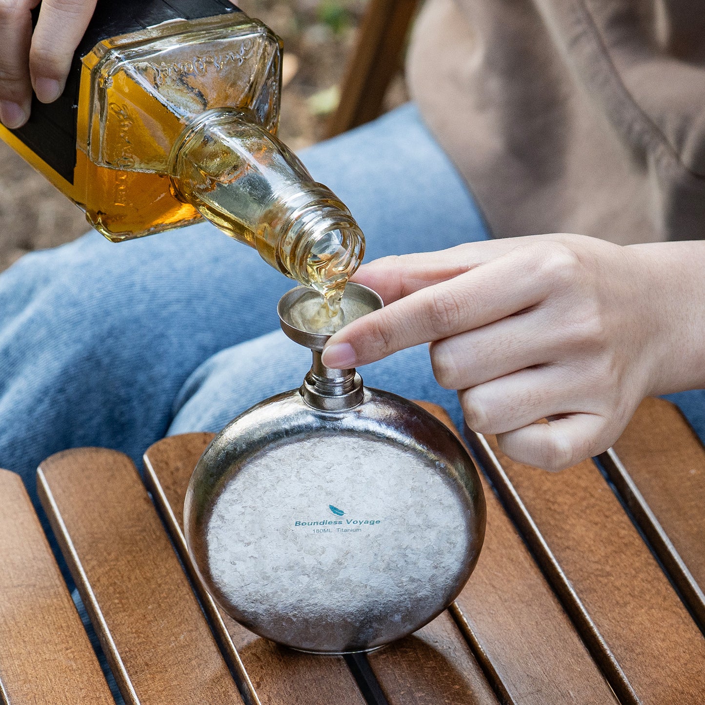 Boundless Voyage 180ml Crystallized Titanium Hip Flask | Luxury Ice-Texture Round Whiskey Bottle with Funnel | Ultralight & Non-Toxic Liquor Flagon for Gifting, EDC & Travel