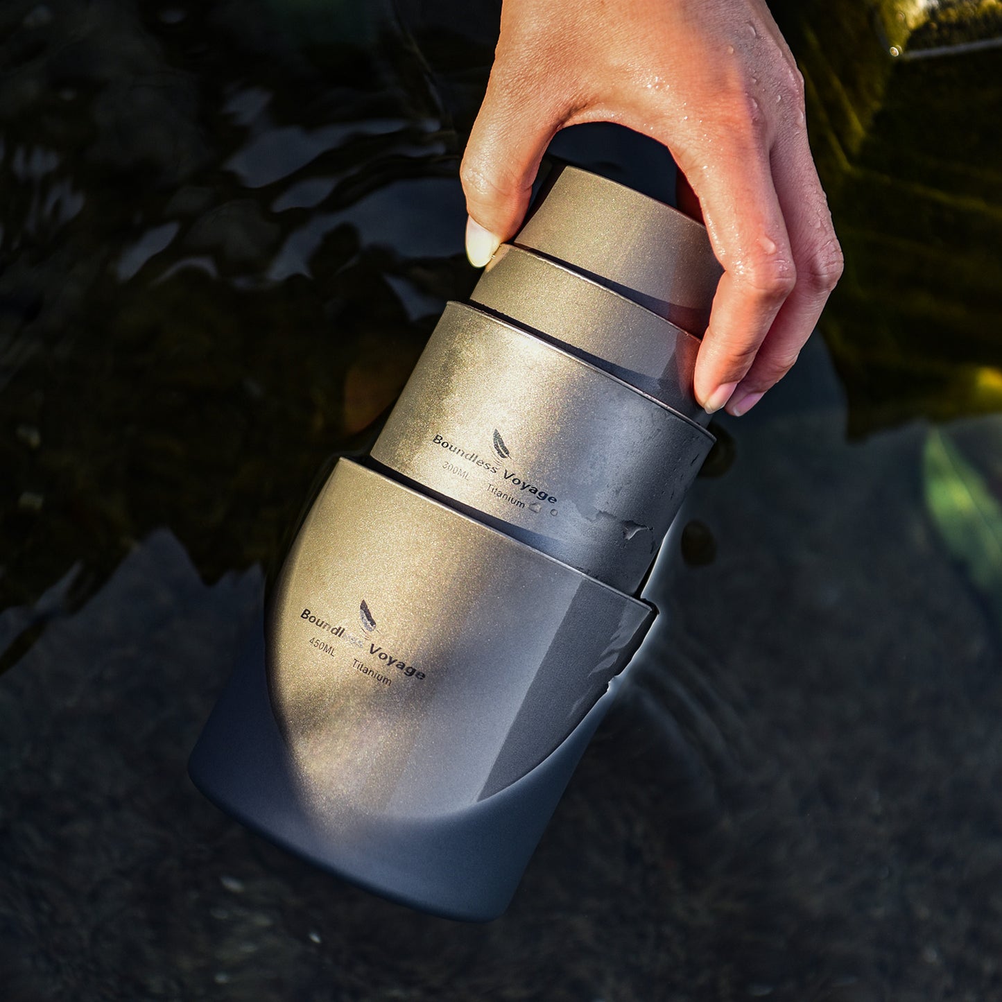 Boundless Voyage Double-Wall Titanium Cup Set (120ml/180ml/300ml) – Ultralight Insulated Coffee Mug Set, Pure TA1 Titanium Camping Cups for Travel & Outdoor Use