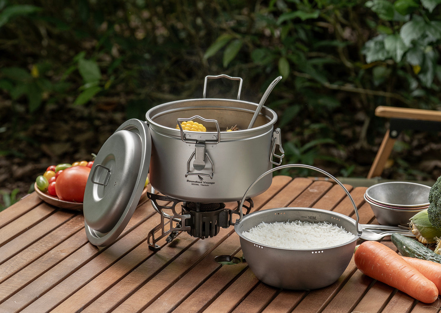Boundless Voyage Titanium Camping Pot 3.2L  Ultralight Multifunctional Rice Cooker with Perforated Inner Liner for Hiking  Travel