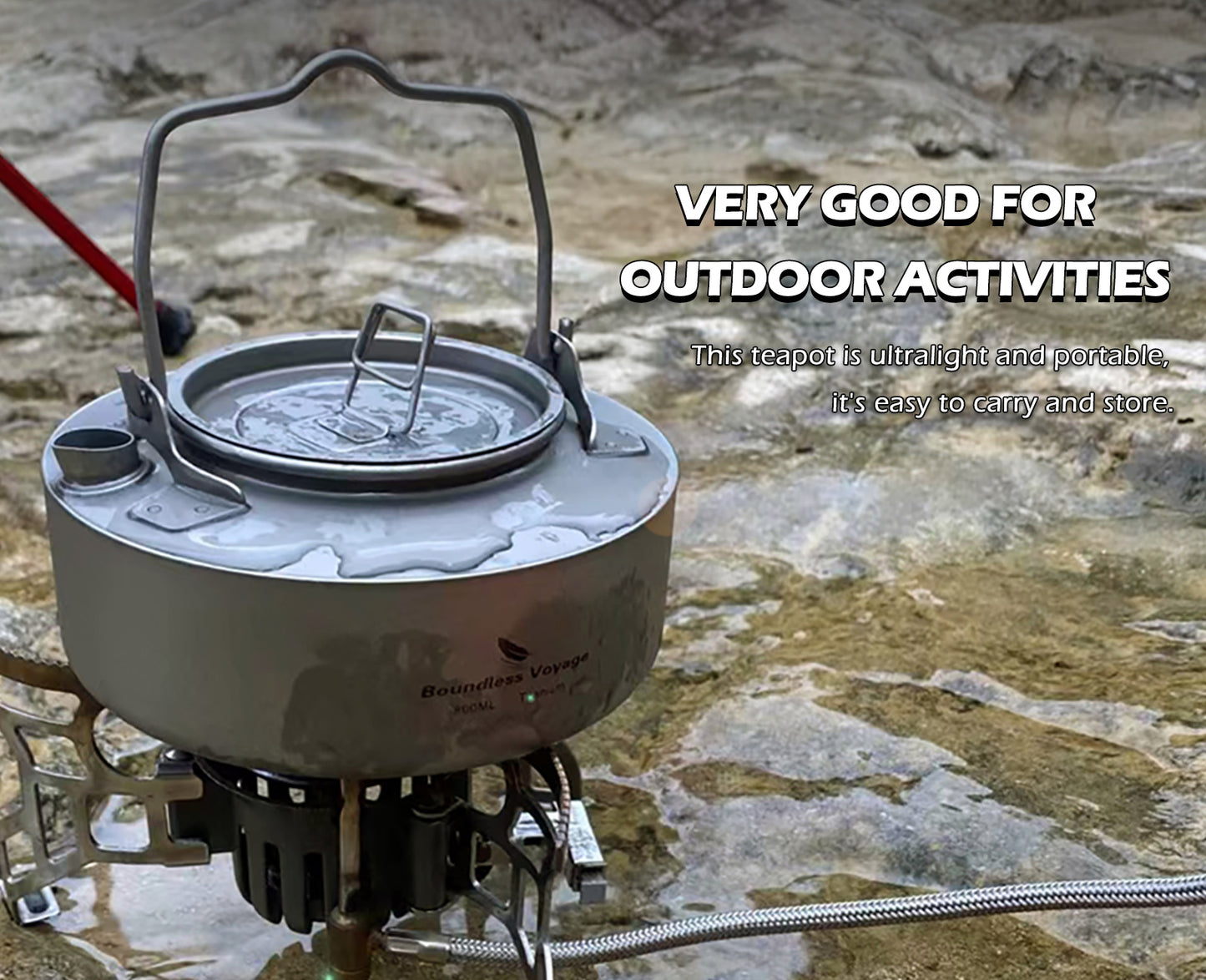 Boundless Voyage 700ml Titanium Camping Kettle – Ultralight Teapot with Folding Handle for Outdoor Cooking & Boiling Water