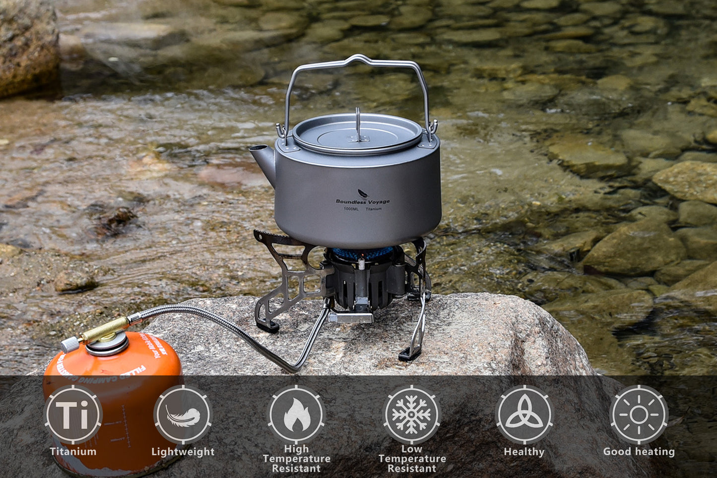 Boundless Voyage 1L Titanium Camping Kettle with Filter – Ultralight Large-Capacity Outdoor Teapot with Folding Handle
