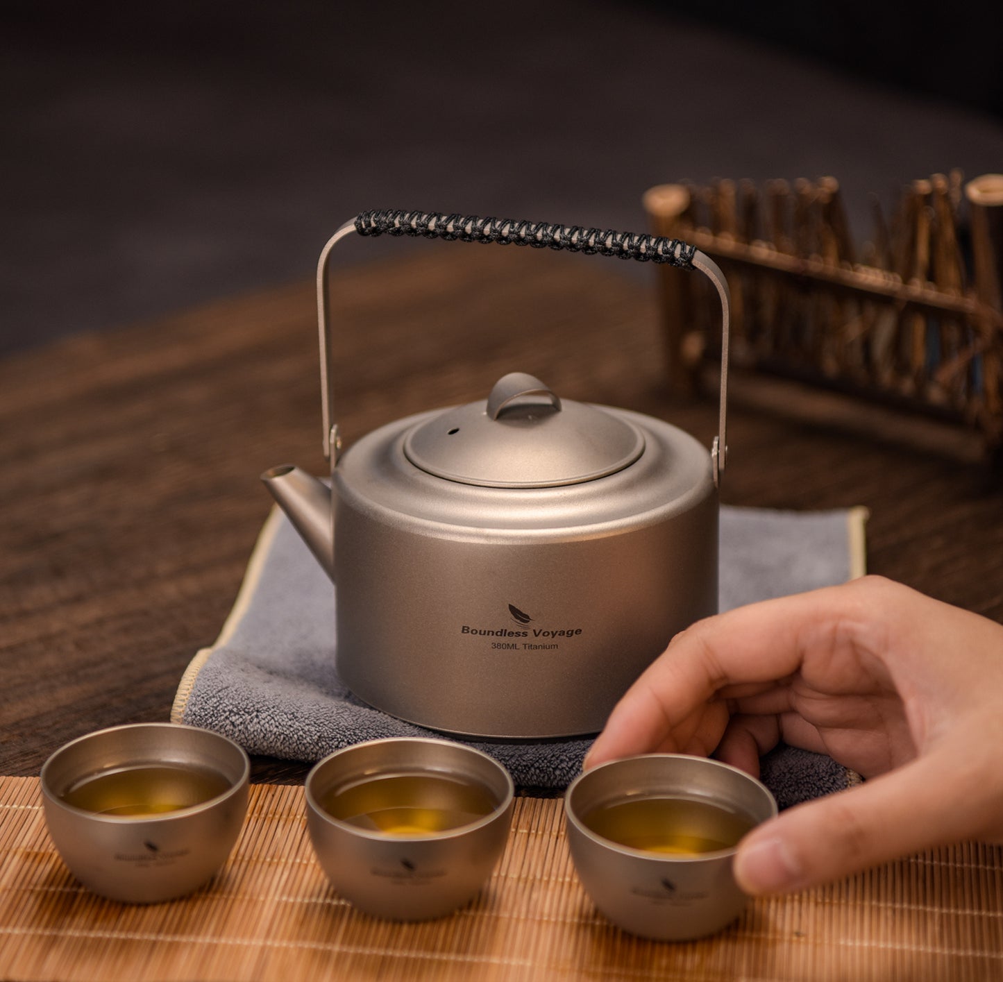 Boundless Voyage 450ml Titanium Teapot Set with 25ml Cup | 122g Ultralight Mini Kettle with Filter & Lifting Handle | Portable Tea Maker for Camping