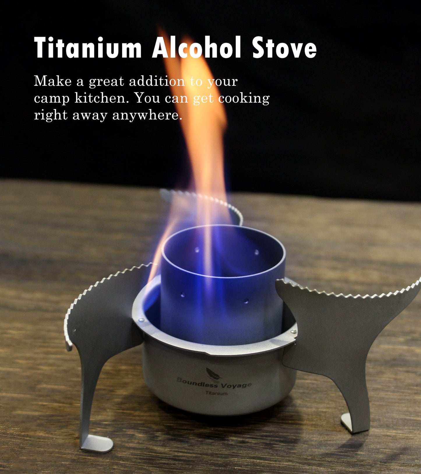 Boundless Voyage Titanium Alcohol Stove with Foldable Stand – Ultralight Spirit Burner for Camping, Backpacking & Outdoor Cooking