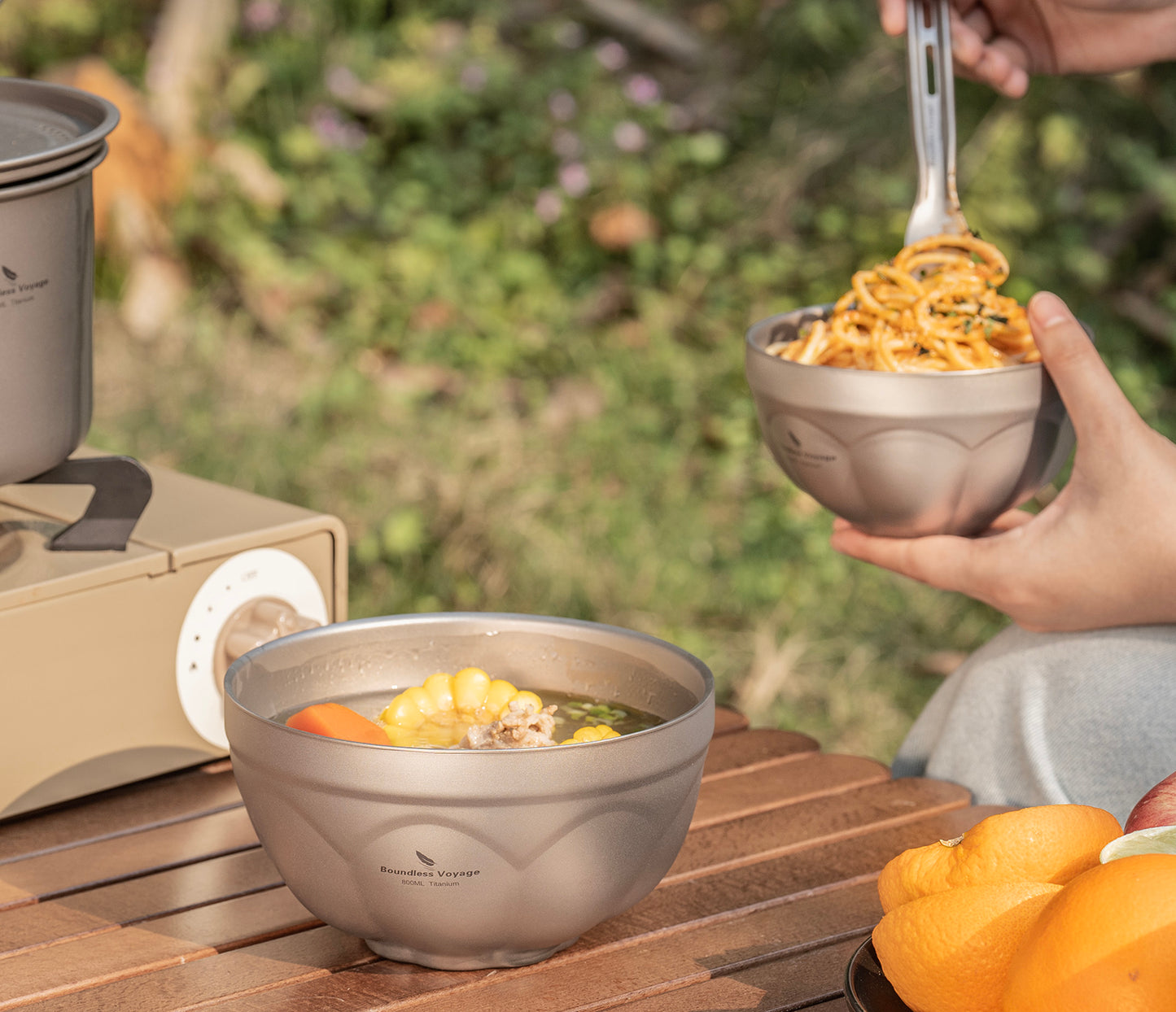 Boundless Voyage Titanium Double-Wall Bowl Set – 500ml & 800ml Insulated Camping Bowls for Soup, Oatmeal & Outdoor Dining