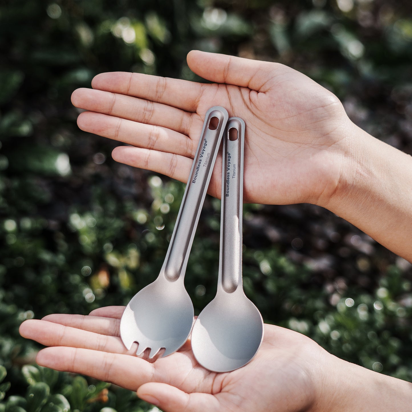 Boundless Voyage Titanium Spoon & Spork Set – Ultralight Camping Cutlery Set with Storage Bags for Travel & Outdoor Dining