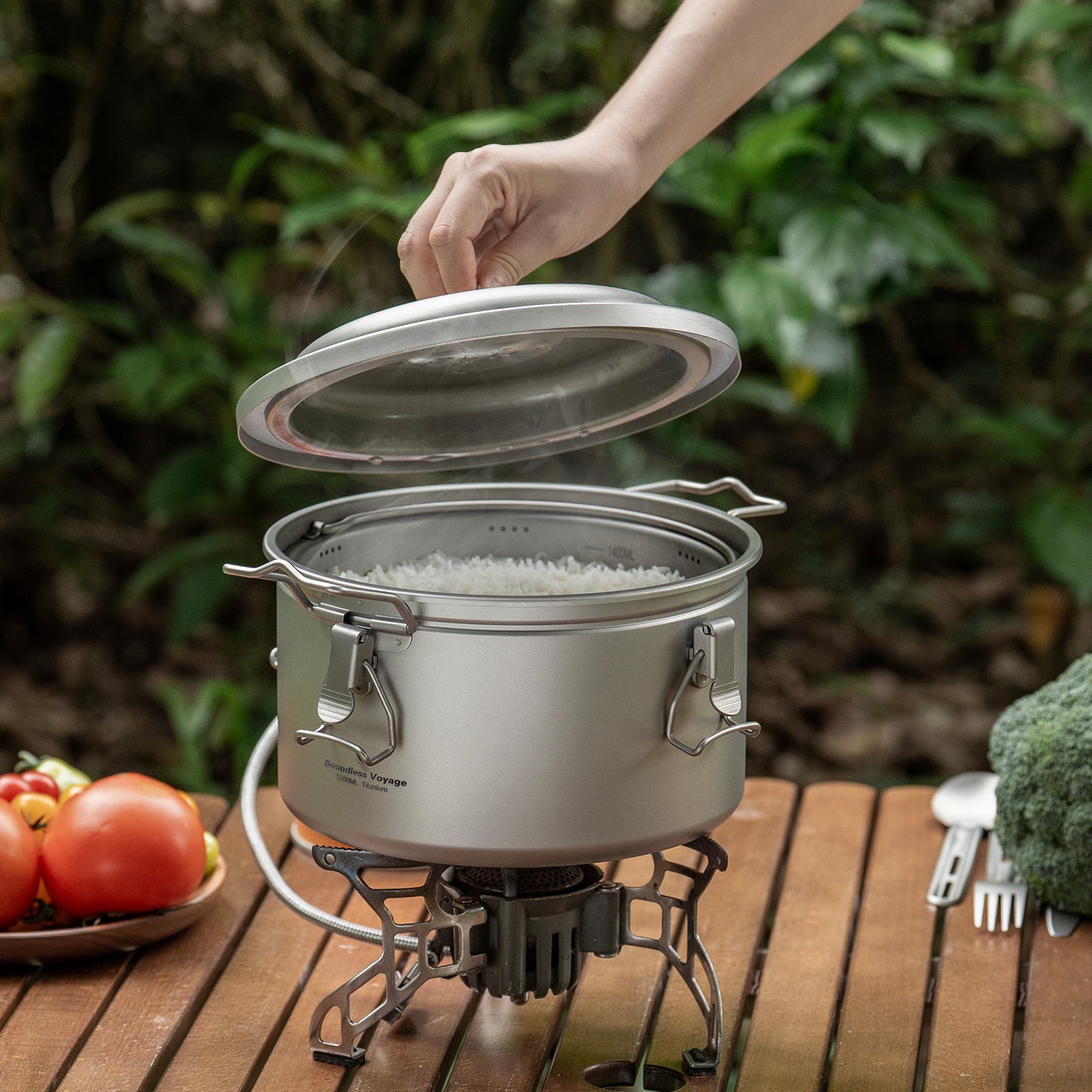 Boundless Voyage 3.2L Titanium Rice Cooker Set – Ultralight Camping Pot with Non-Porous Inner Liner for Outdoor Cooking