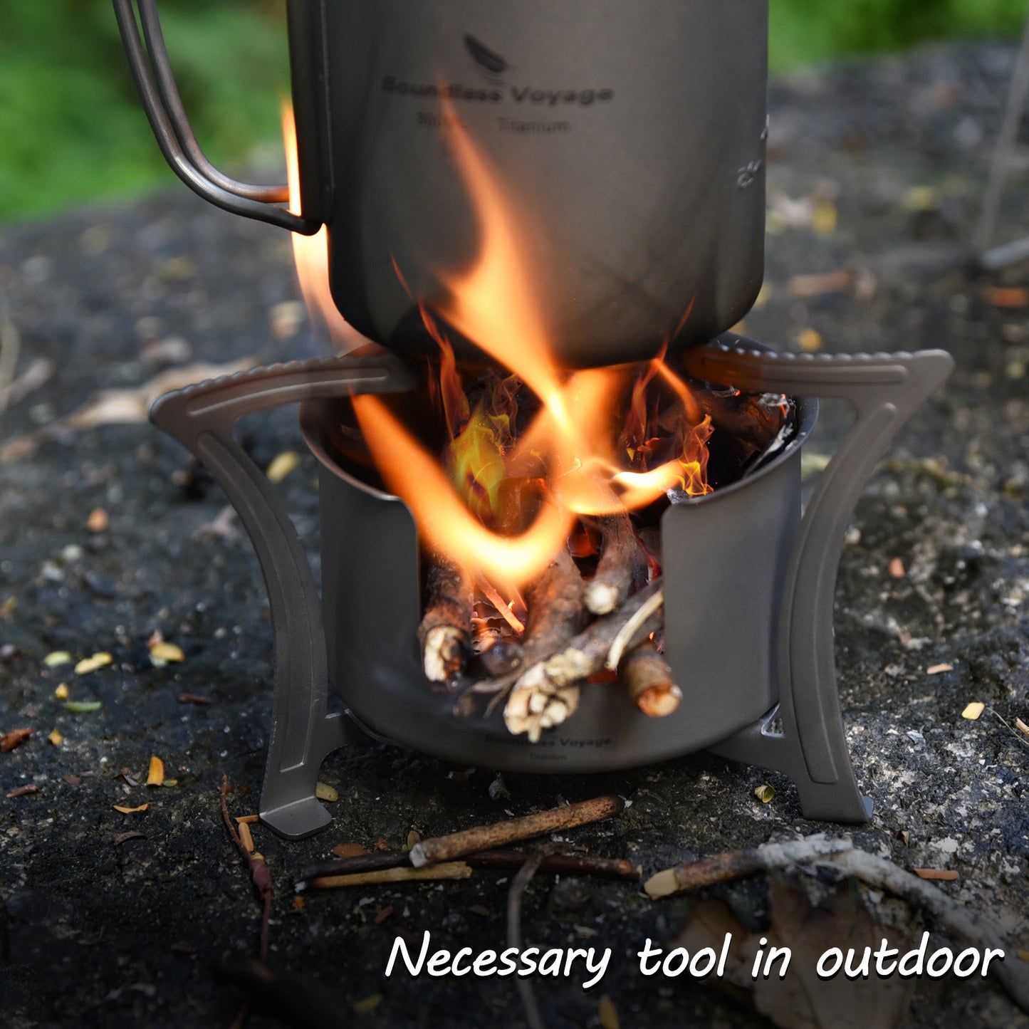Boundless Voyage Titanium Alcohol Stove with Pot Stand – Ultralight Camping Burner Set for Backpacking, Hiking & Outdoor Cooking