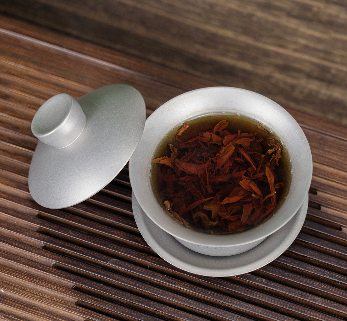 Boundless Voyage Titanium Tea Cup with Lid Traditional Chinese Kung Fu Gaiwan Double-Walled Anti-Scalding Tea Bowl Lightweight Portable Tea Set With 25ml  Cup 3PCS