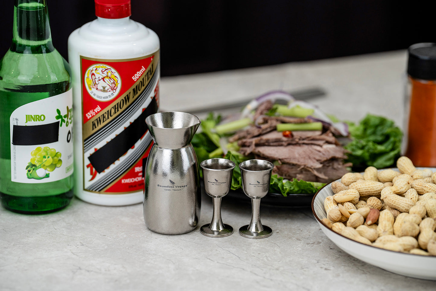 Custom Engraved Titanium Sake Set – Premium 3-Piece Japanese Wine Gift Set with Tokkuri Carafe & Ochoko Cups