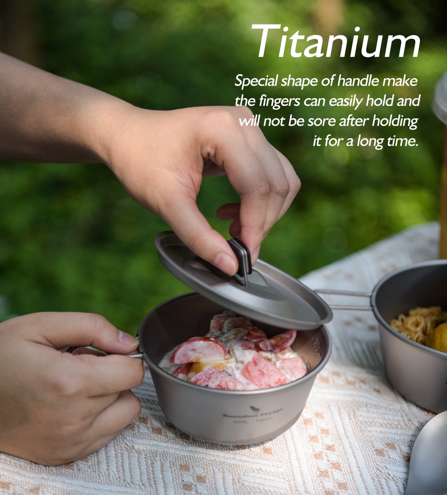 Boundless Voyage Titanium Sierra Cup Set with Lid – 350ml & 520ml Ultralight Camping Mug Bowls for Cooking & Outdoor Use