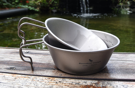 Boundless Voyage Titanium Sierra Cup Set – 300ml & 450ml Ultralight Camping Mug Bowls with Handle for Cooking & Outdoor Use