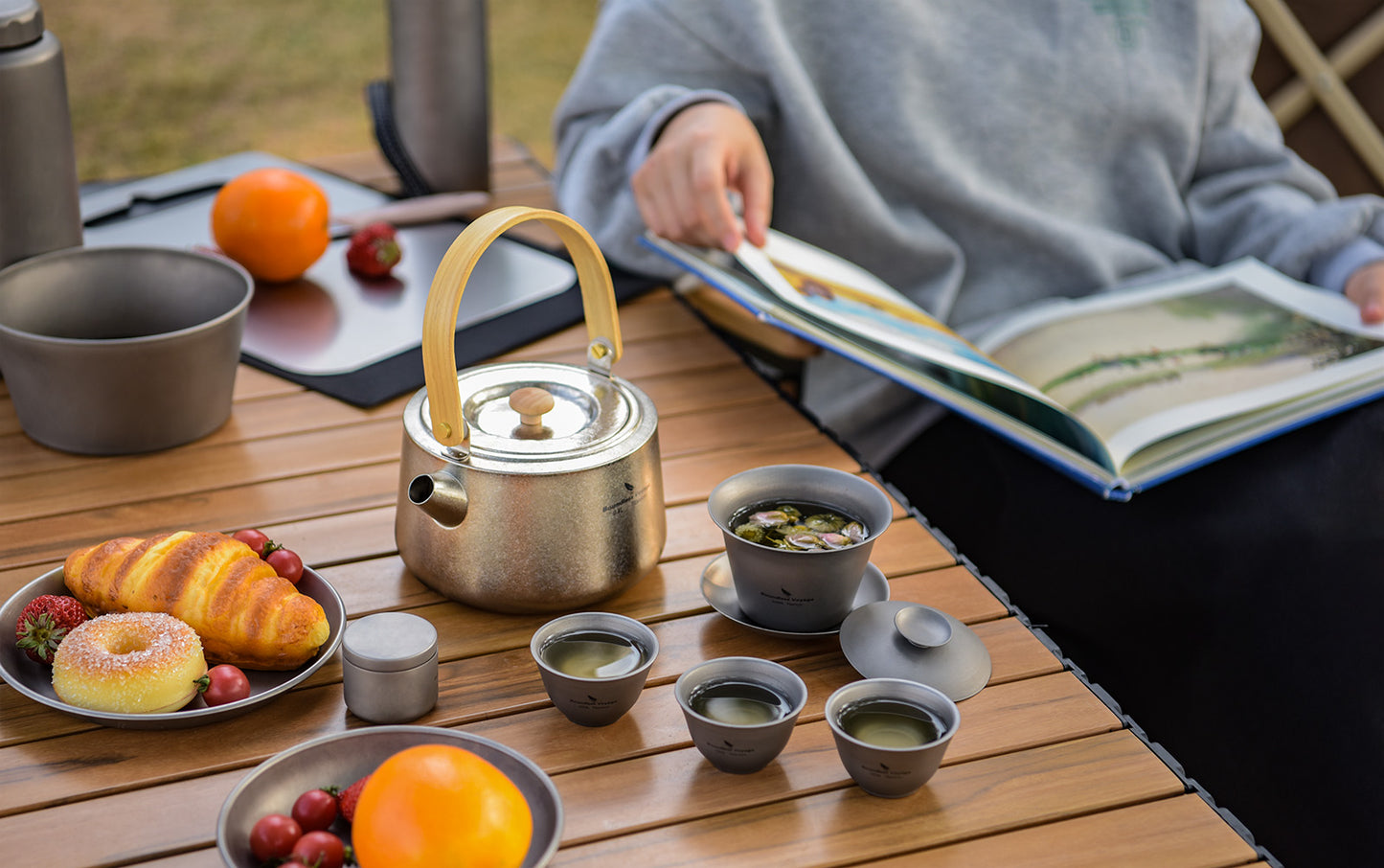 Boundless Voyage 800ml Crystallized Titanium Kettle | Ultralight Teapot with Anti-Scald Wooden Handle | Premium Tea & Coffee Pot for Camping