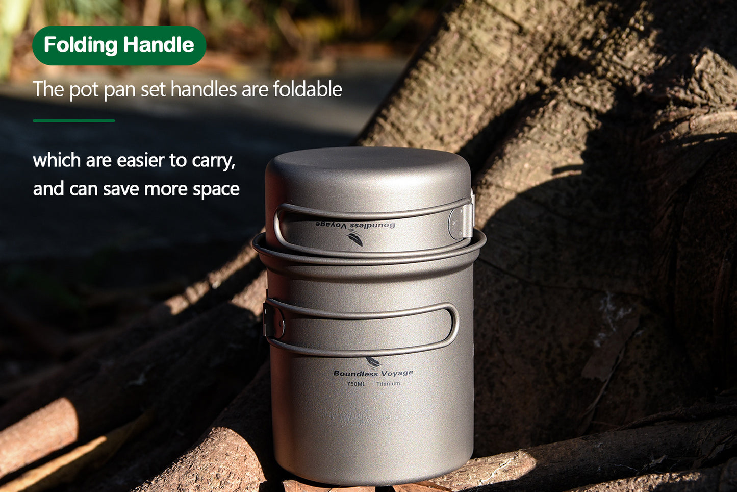 Boundless Voyage Outdoor Camping Titanium Pot Pan set with Folding Handle Picnic Hiking Mess Kit Cookware