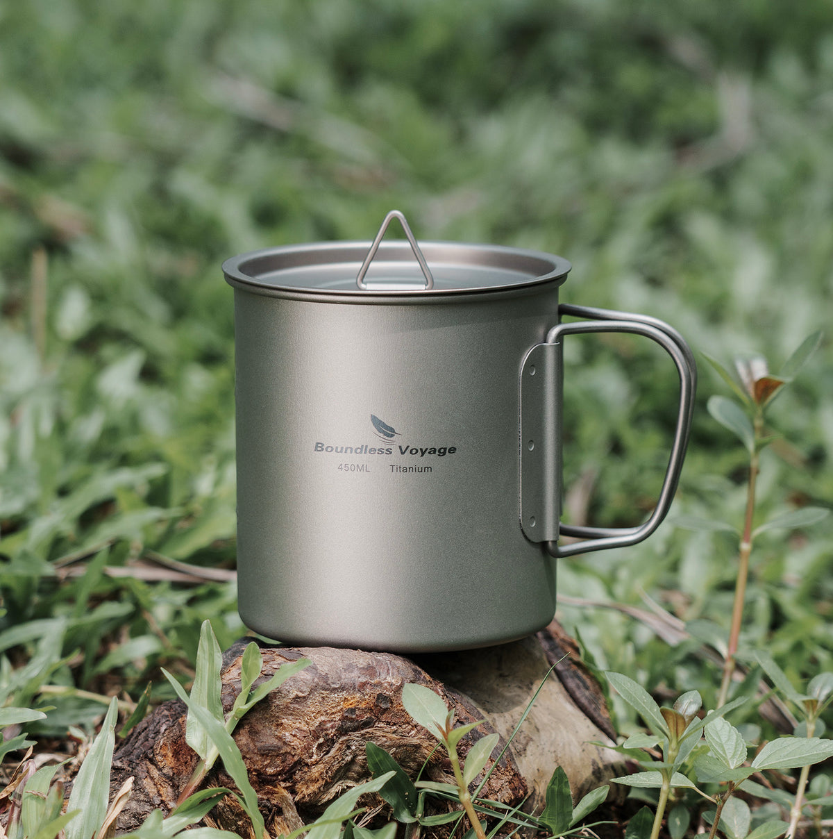Boundless Voyage 450ml Titanium Cup with Lid – Ultralight Single-Wall Camping Coffee Mug & Small Cook Pot