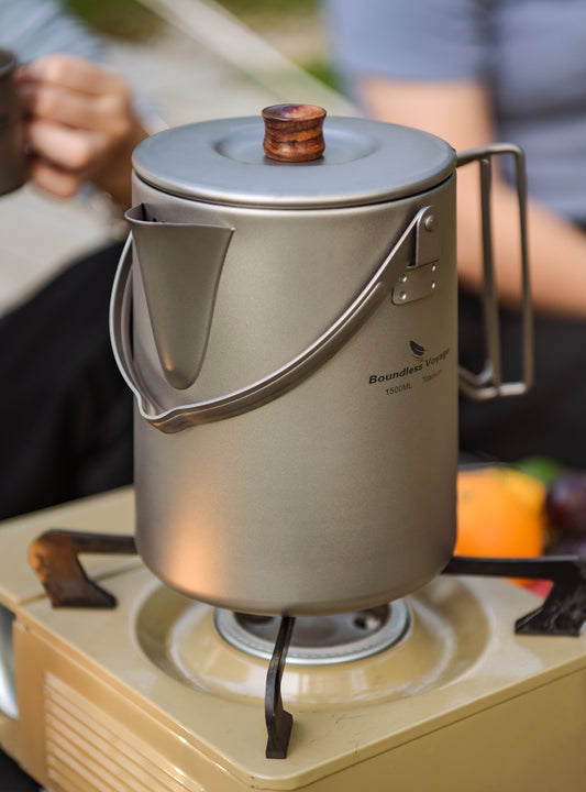 Boundless Voyage 1500ml TA1 Titanium Outdoor Coffee Pot – Ultralight Water Kettle for Camping, Hiking, Home & Fire/Induction Cooking