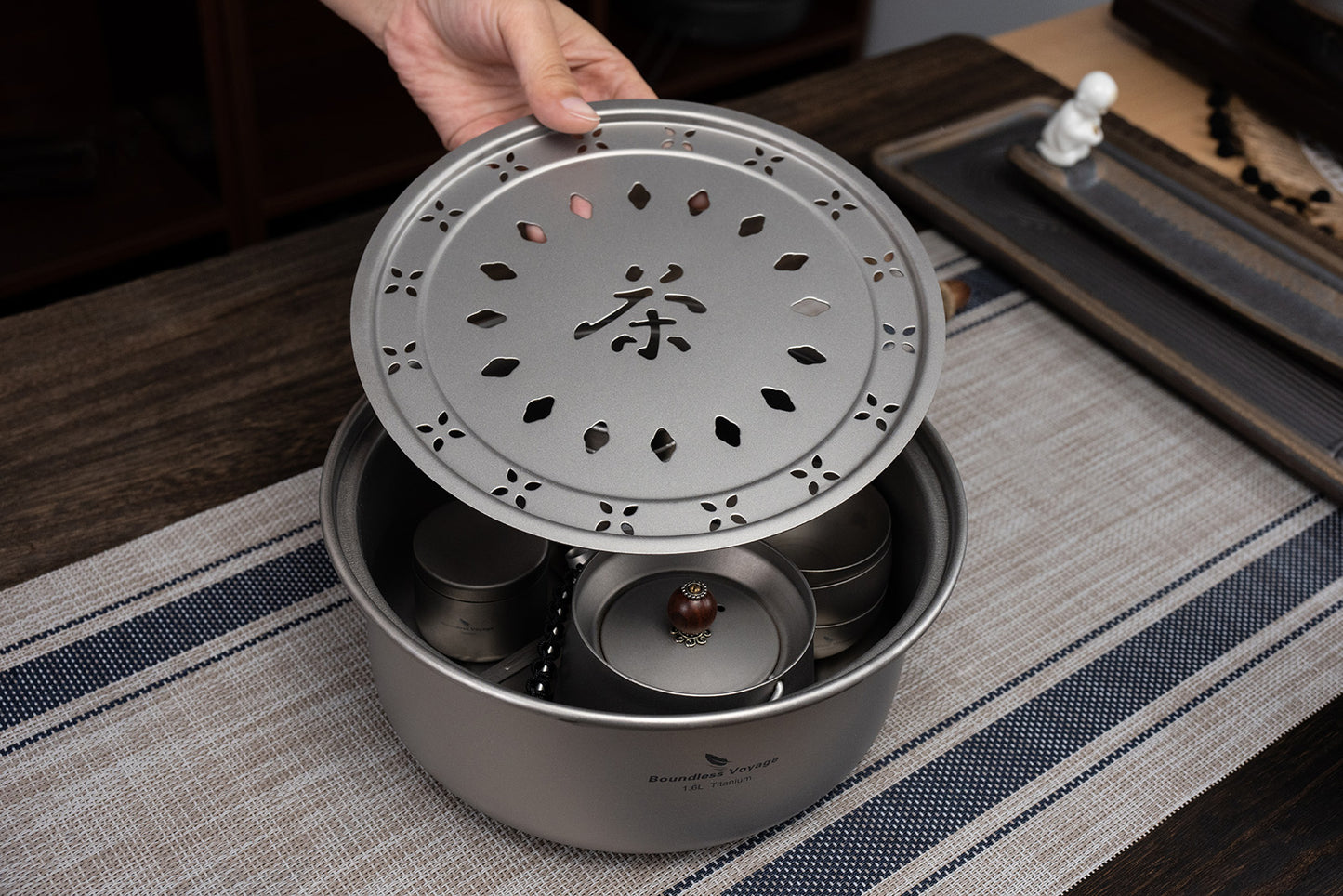 Boundless Voyage Titanium Tea Tray – Portable Gongfu Tea Board for Outdoor Tea Brewing, Camping, Travel & Car Tea Setup