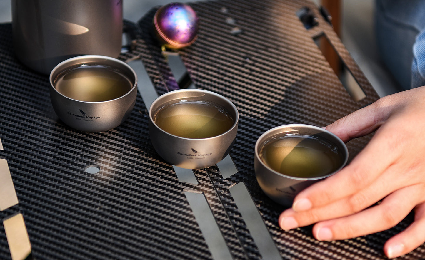 Boundless Voyage 40ml Titanium Double-Walled Sake Cup | 18g Ultralight Mini Tea & Coffee Mug | Anti-Scald Insulated Tasting Cup for Camping