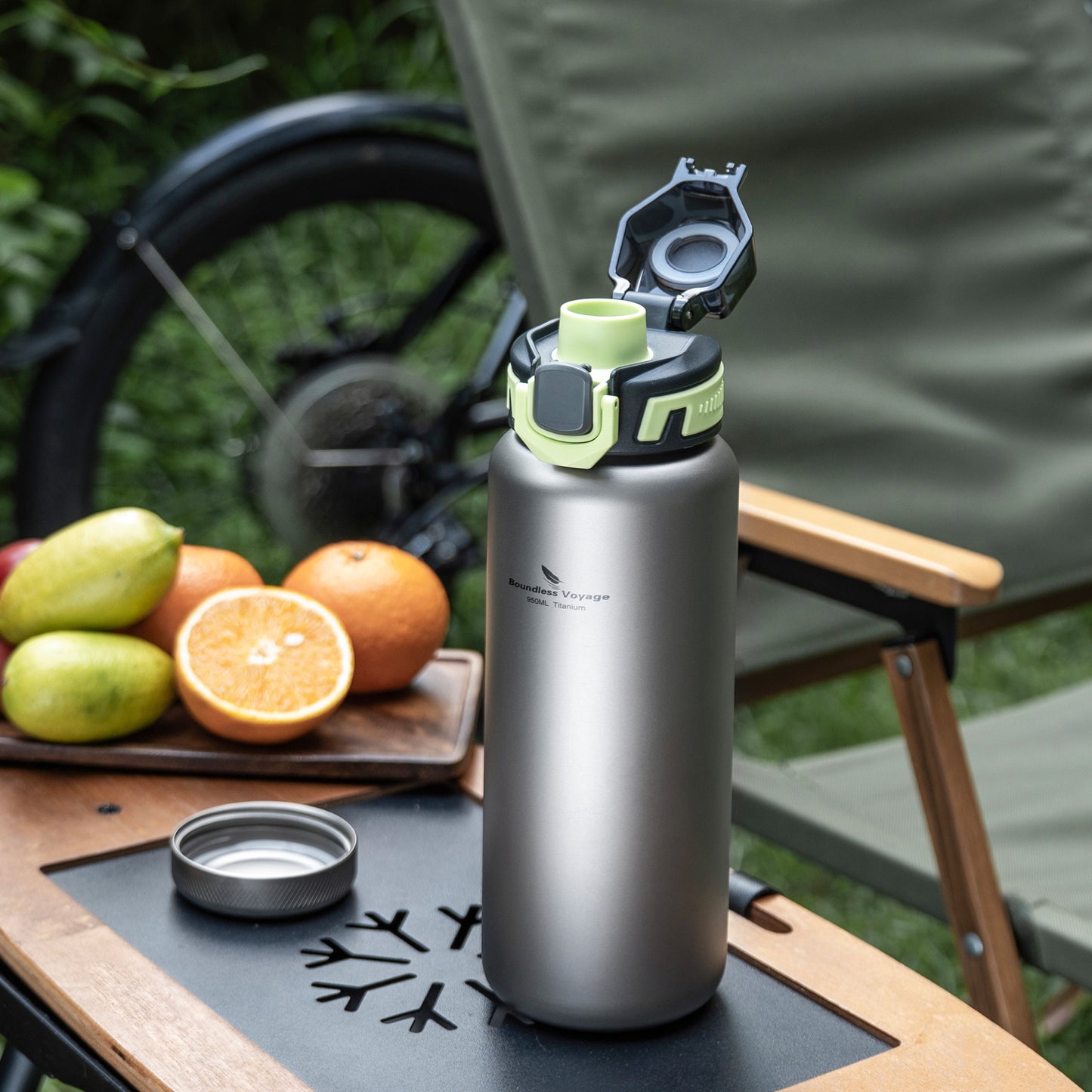 Boundless Voyage 950ml Titanium Water Bottle with Lids – TA1 Ultralight Wide Mouth Canteen for Hiking, Camping & Travel