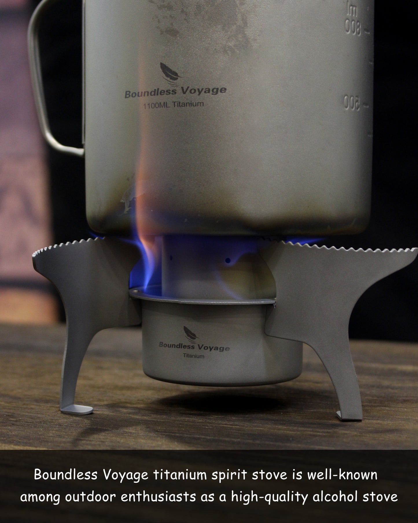 Boundless Voyage Titanium Alcohol Stove with Foldable Stand – Ultralight Spirit Burner for Camping, Backpacking & Outdoor Cooking