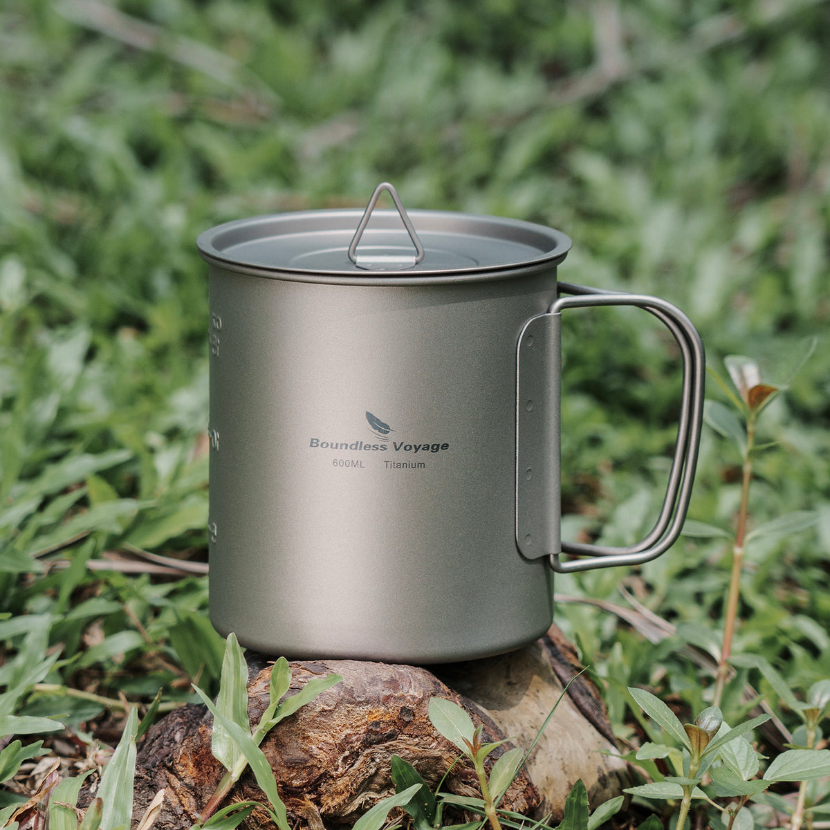 Boundless Voyage Ultralight Titanium Hanging Mug with Bail Handle | Single-Wall Camping Cup & Cooking Pot | Foldable Handle Backpacking Canteen for Open Fire & Stove | Non-Toxic & BPA-Free